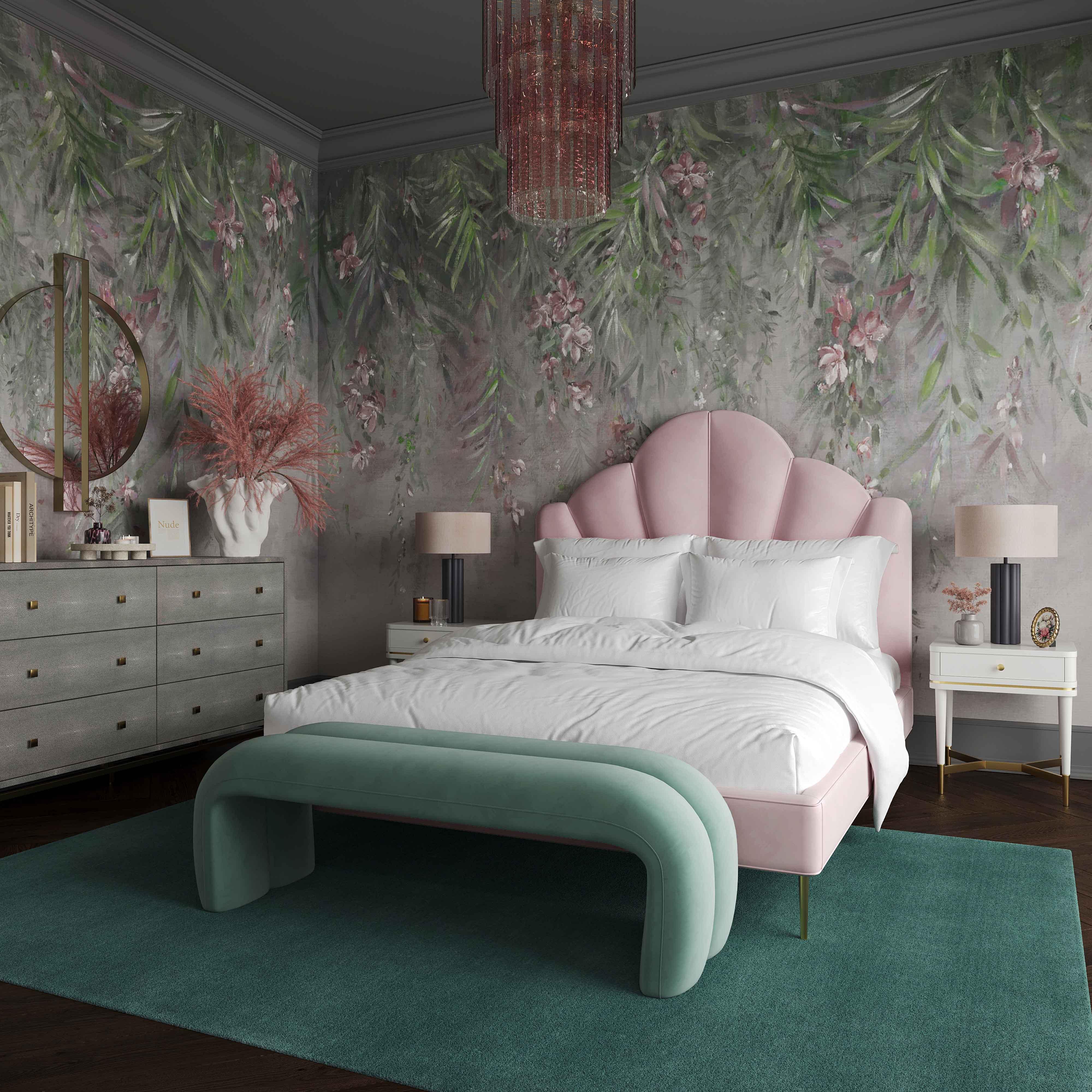 Leigh Green Velvet Channeled Bench - Remutear