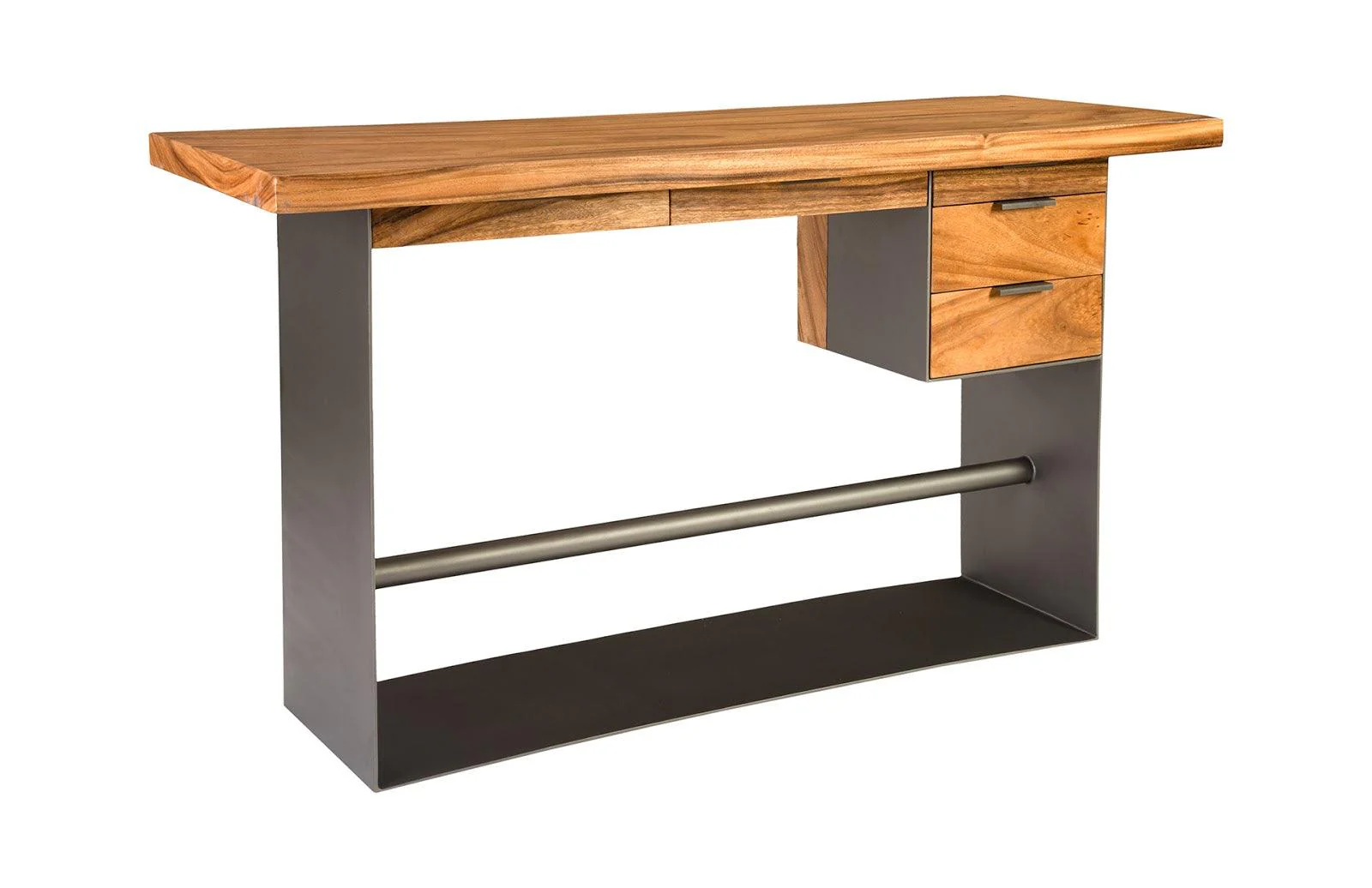 Iron Frame Standing Desk with Drawers, Chamcha Wood, Natural, Bar Height - Remutear
