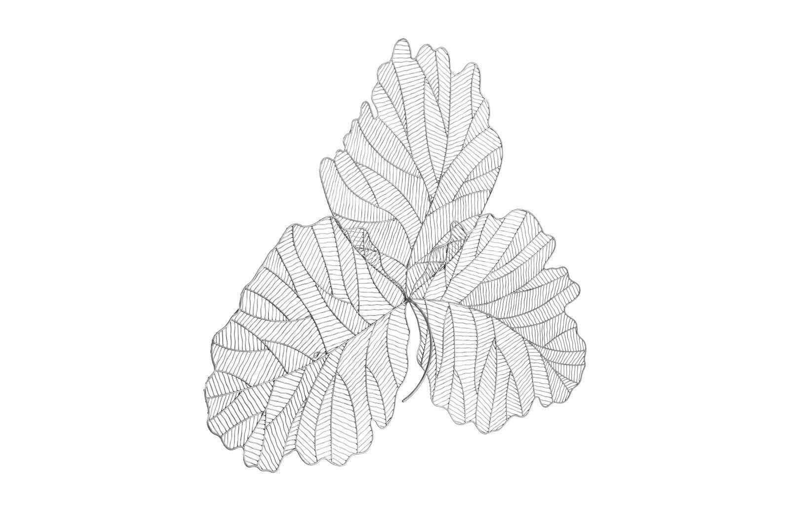 Tri Leaf Wall Art, Large, Metal, Silver/Black - Remutear
