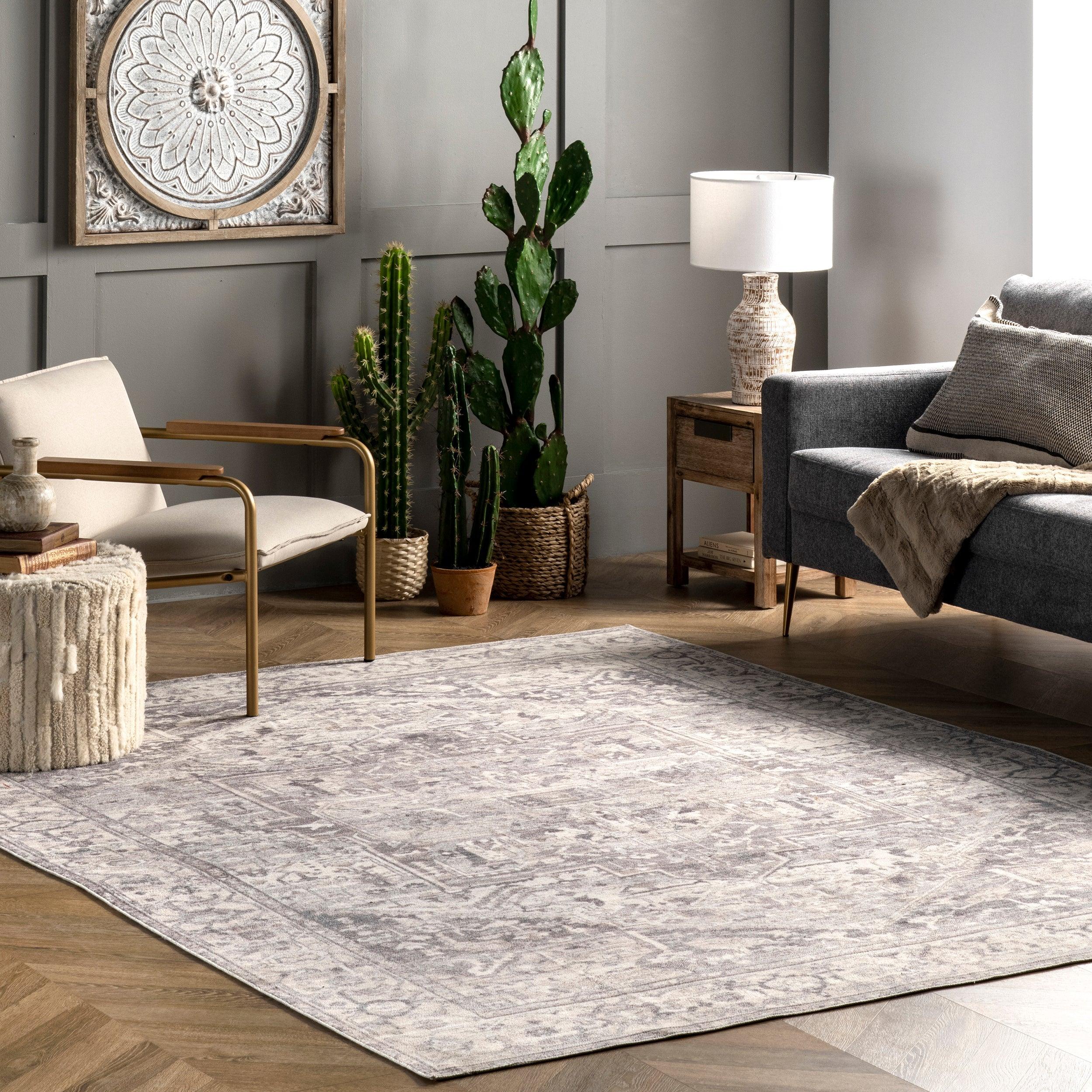 Brielle Machine Washable Vintage Medallion Area Rug - Remutear