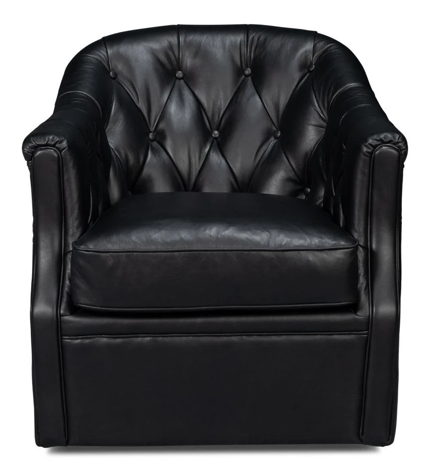 Coolidge Leather Swivel Chair - Black - Remutear