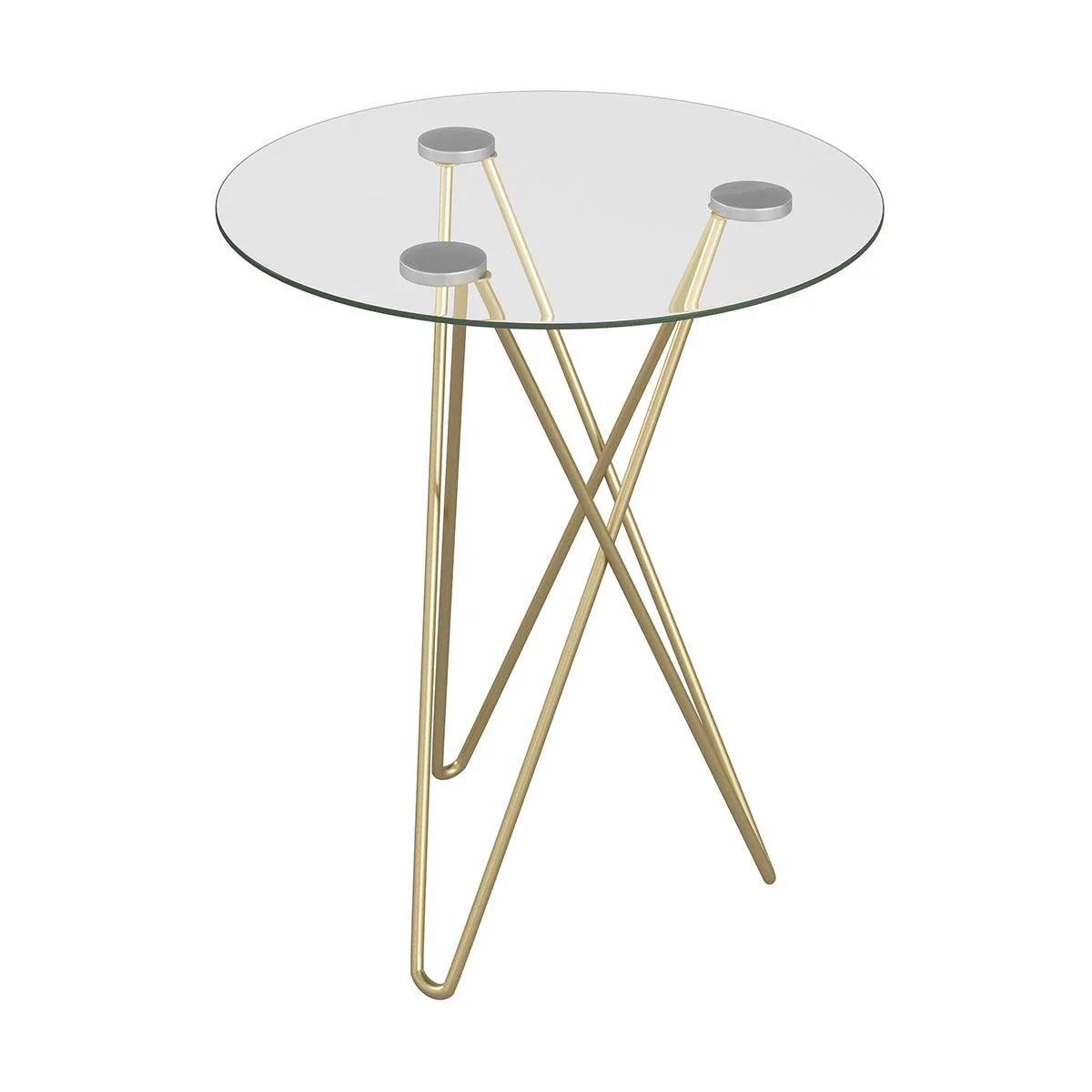 Zoey Round Side Table in Clear Tempered Glass with Matte Brushed Gold Base - Remutear