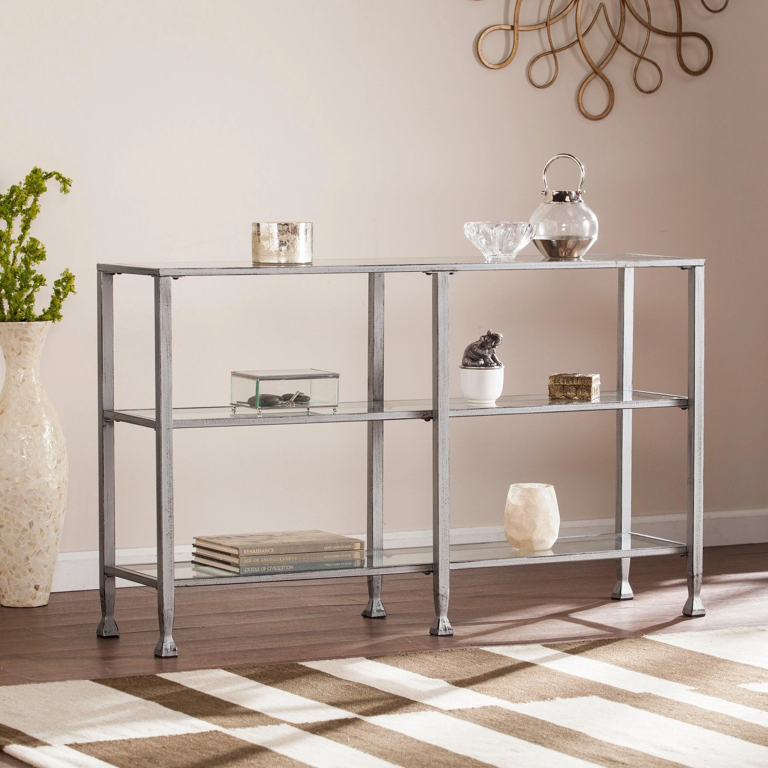 Jaymes Metal/Glass 3-Tier Console Table/Media Stand - Silver - Remutear
