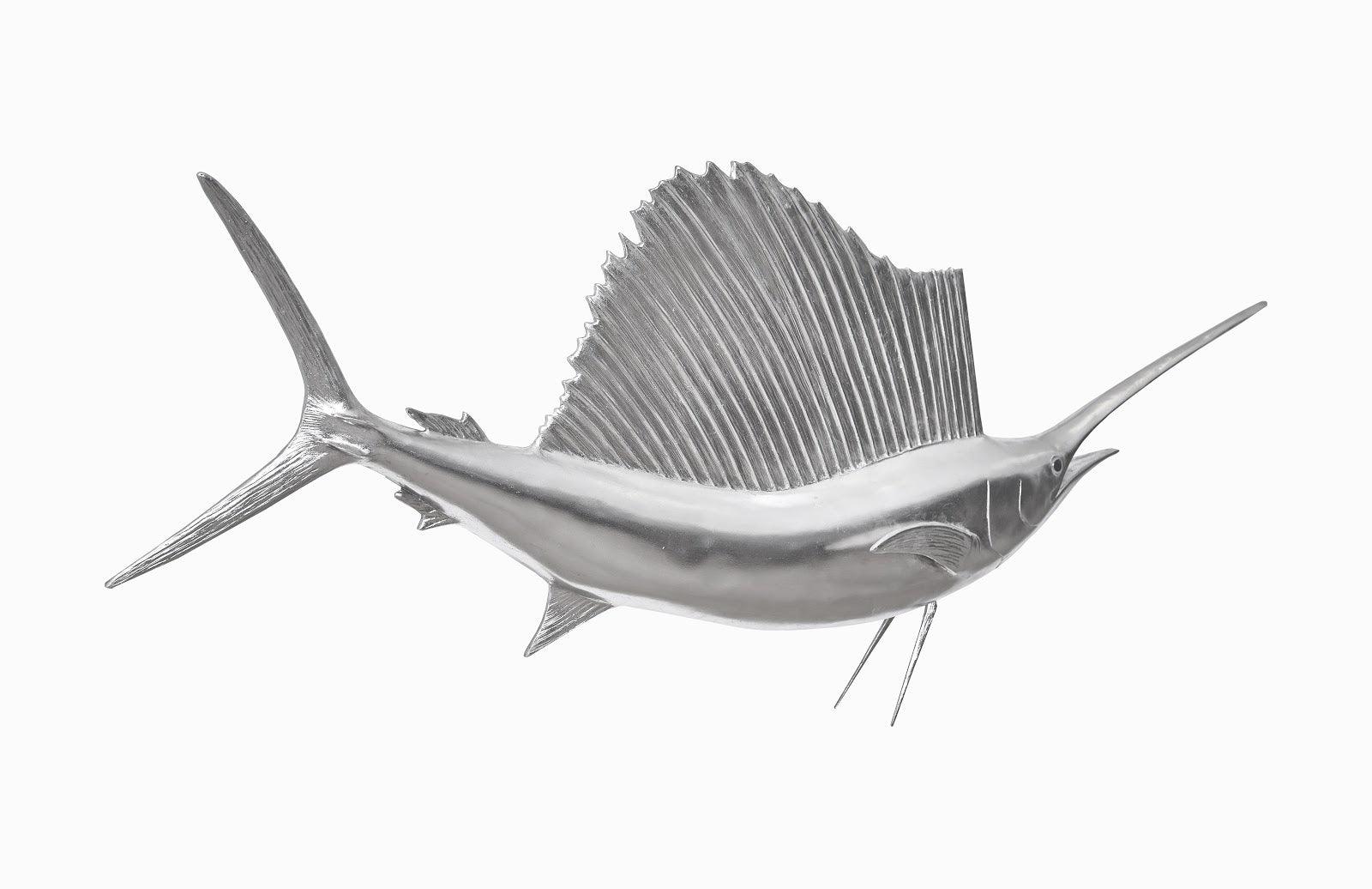 Sail Fish Wall Sculpture, Resin, Silver Leaf - Remutear