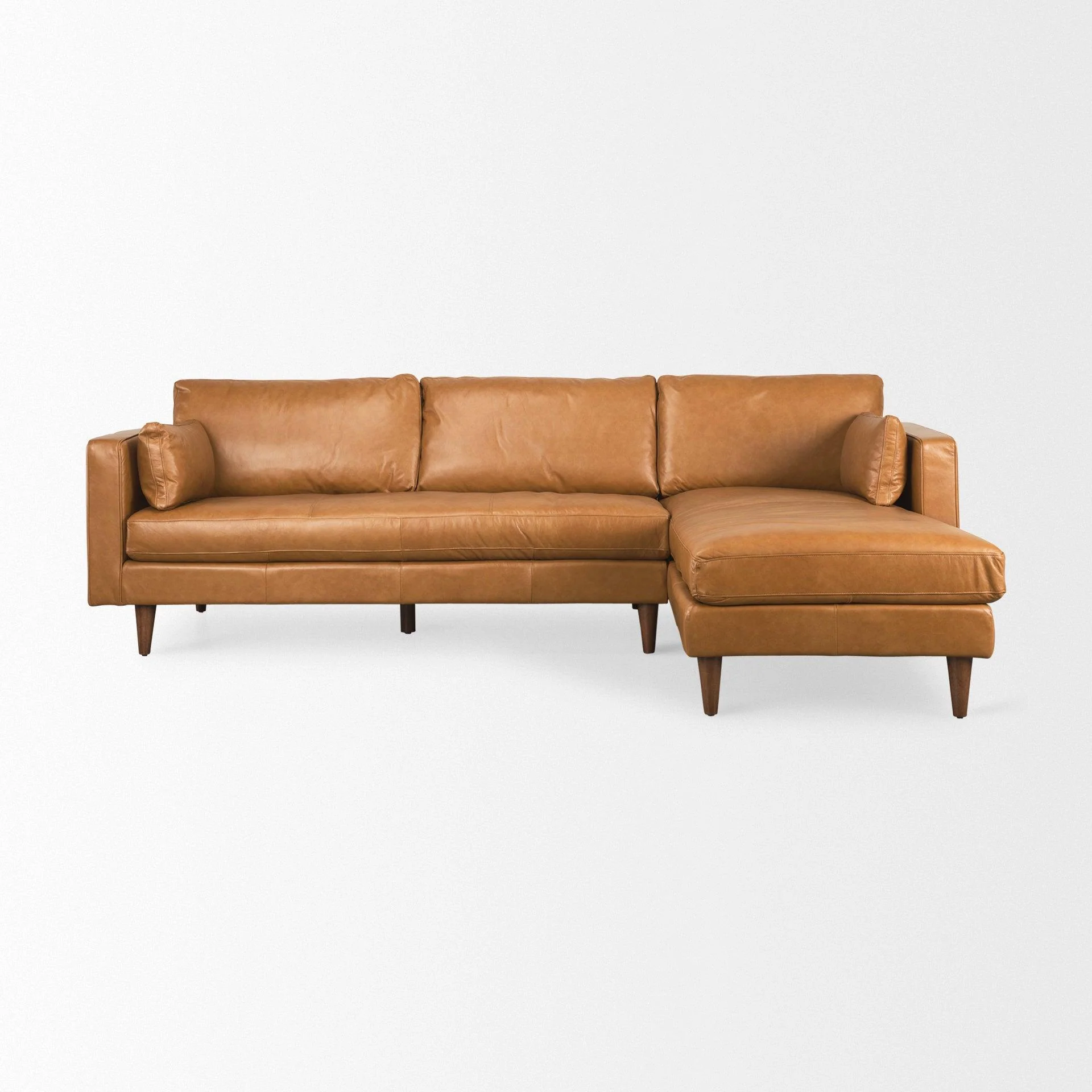 Elton 111.4L x 68.1W x 34.3H Tan Leather Right Chaise Sectional - Remutear