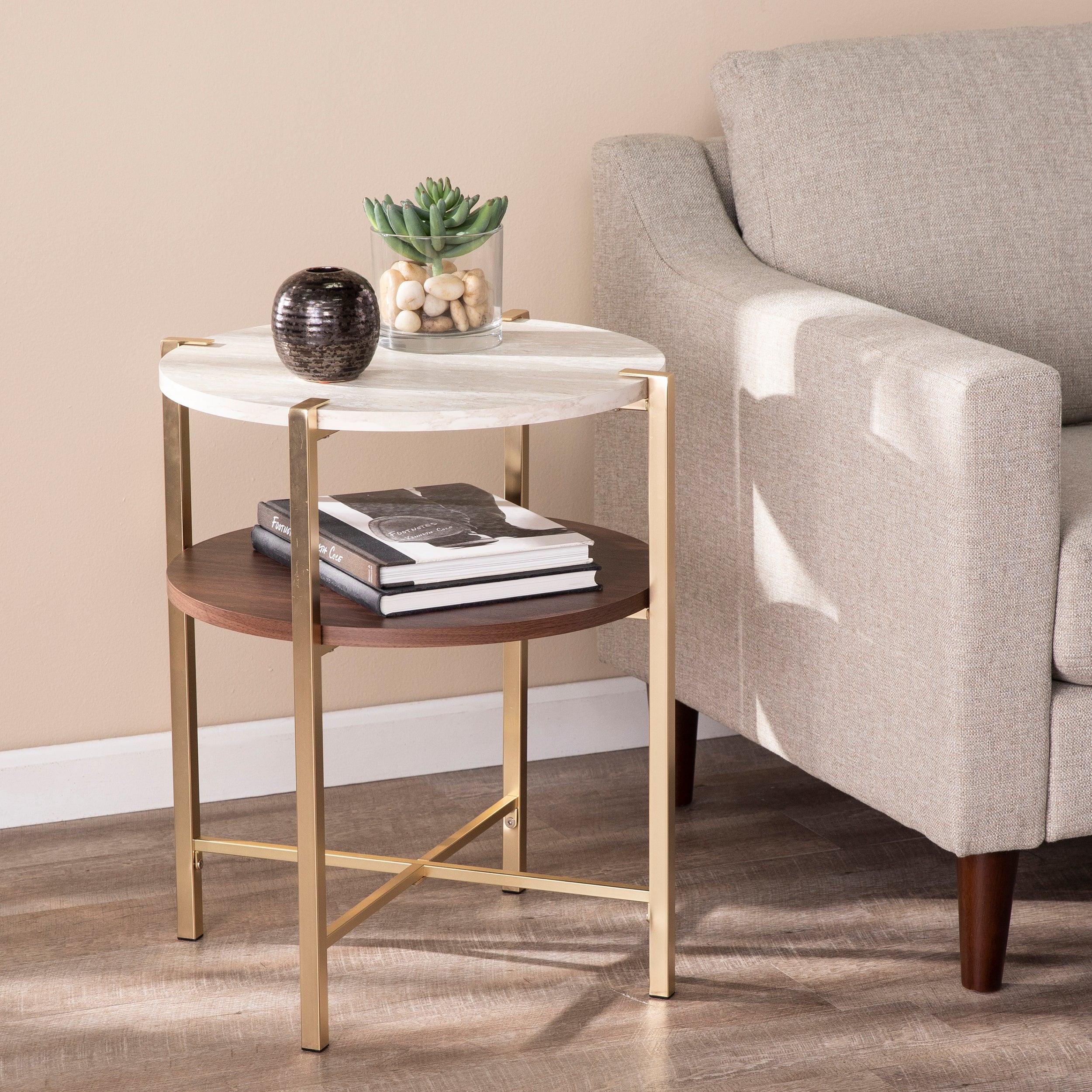 Ardmillan Round End Table w/ Faux Marble Top - Remutear