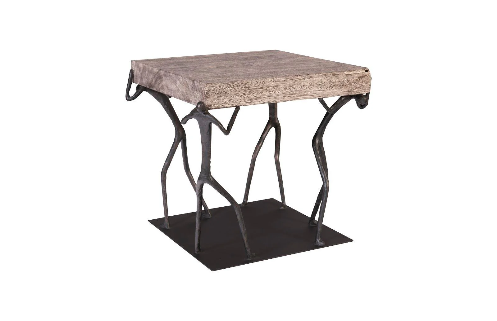 Atlas Side Table, Chamcha Wood, Gray Stone Finish, Metal - Remutear