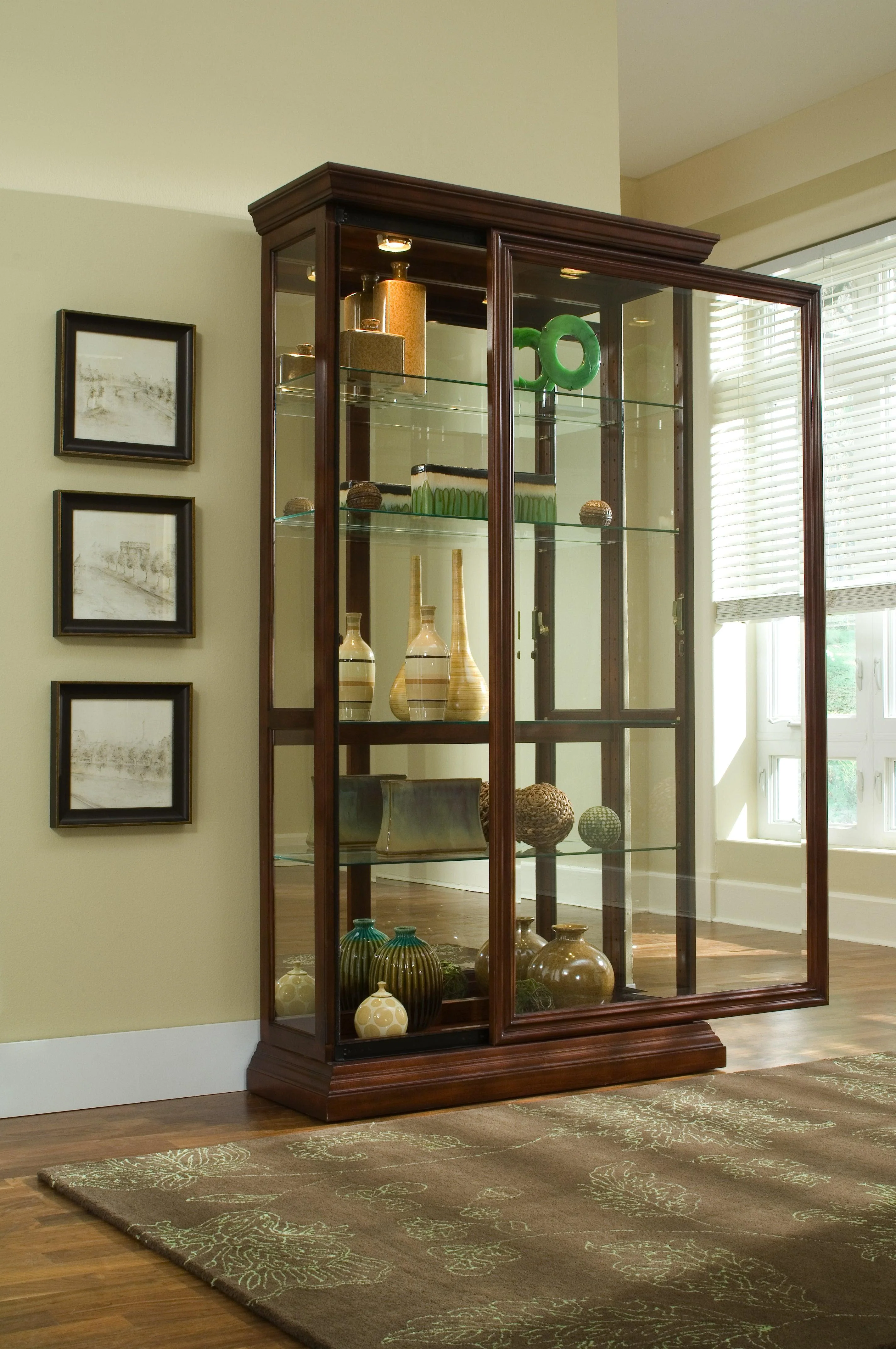 Lighted Sliding Door 4 Shelf Curio Cabinet - Remutear