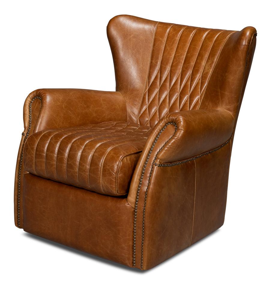 Bugatti Leather Swivel Chair - Cuba Brown - Remutear