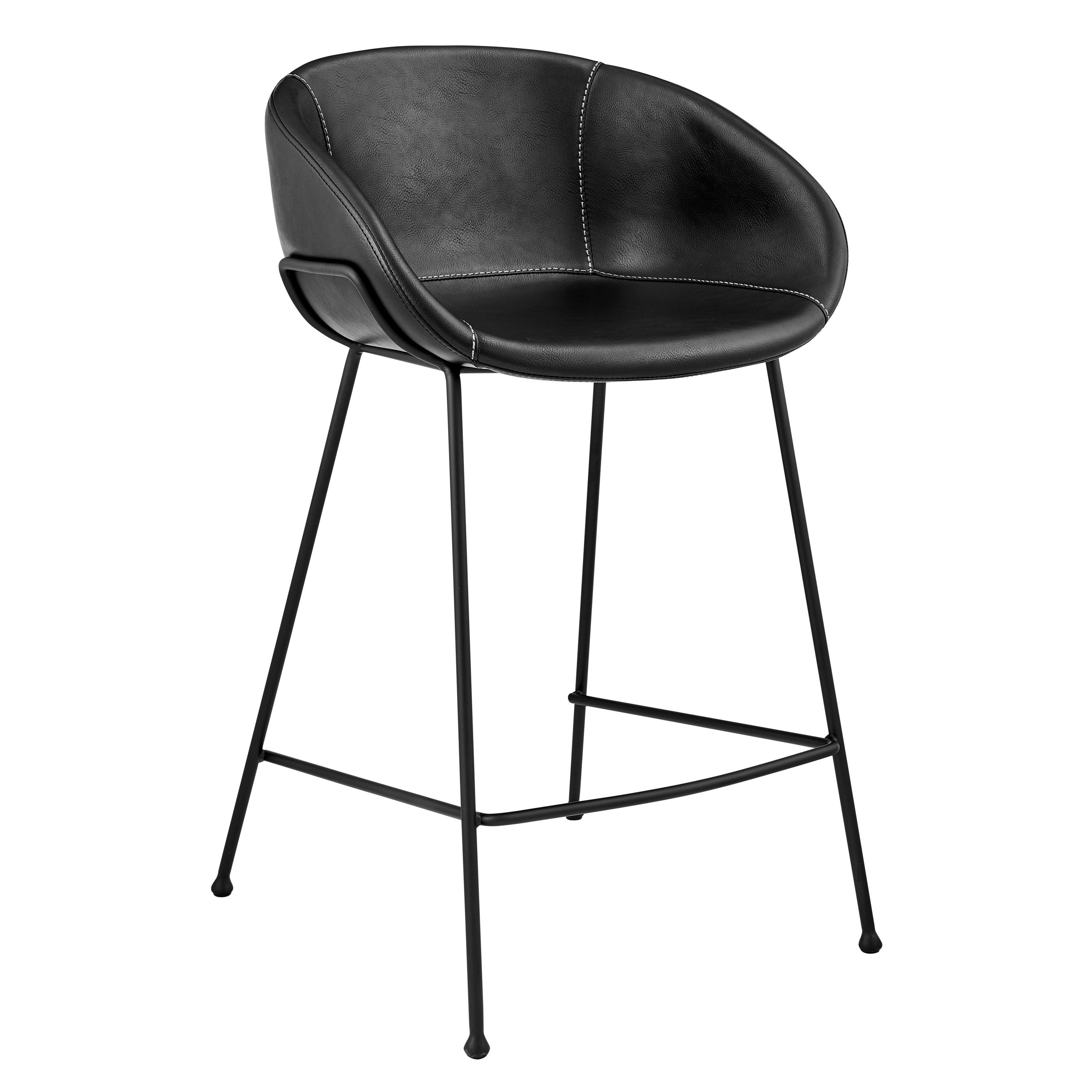 Zach-C Counter Stool with Leatherette and Matte Powder Coated Steel Frame and Legs - Set of 2 - Remutear