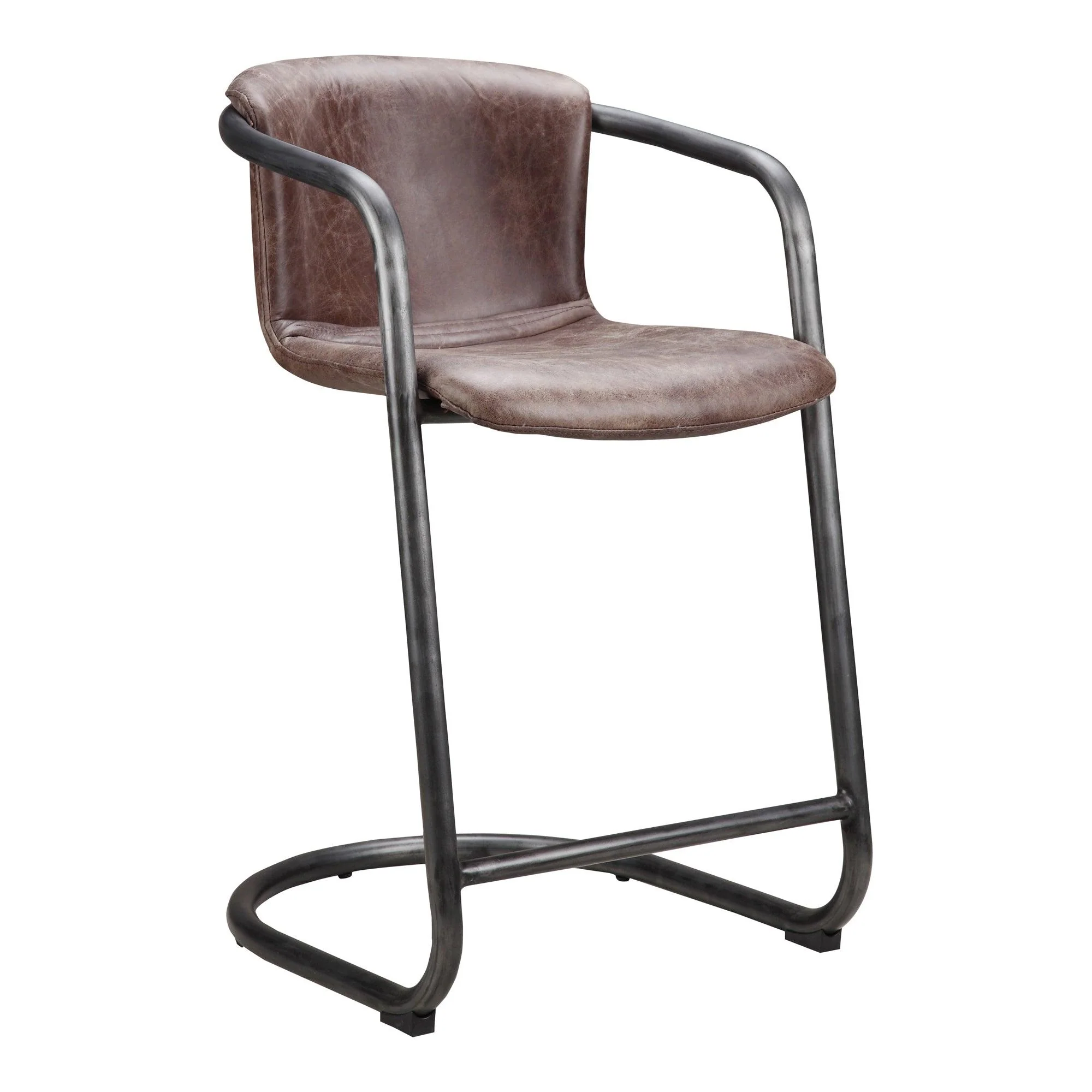 Freeman Counter Stool Grazed Brown Leather - Set Of Two - Remutear