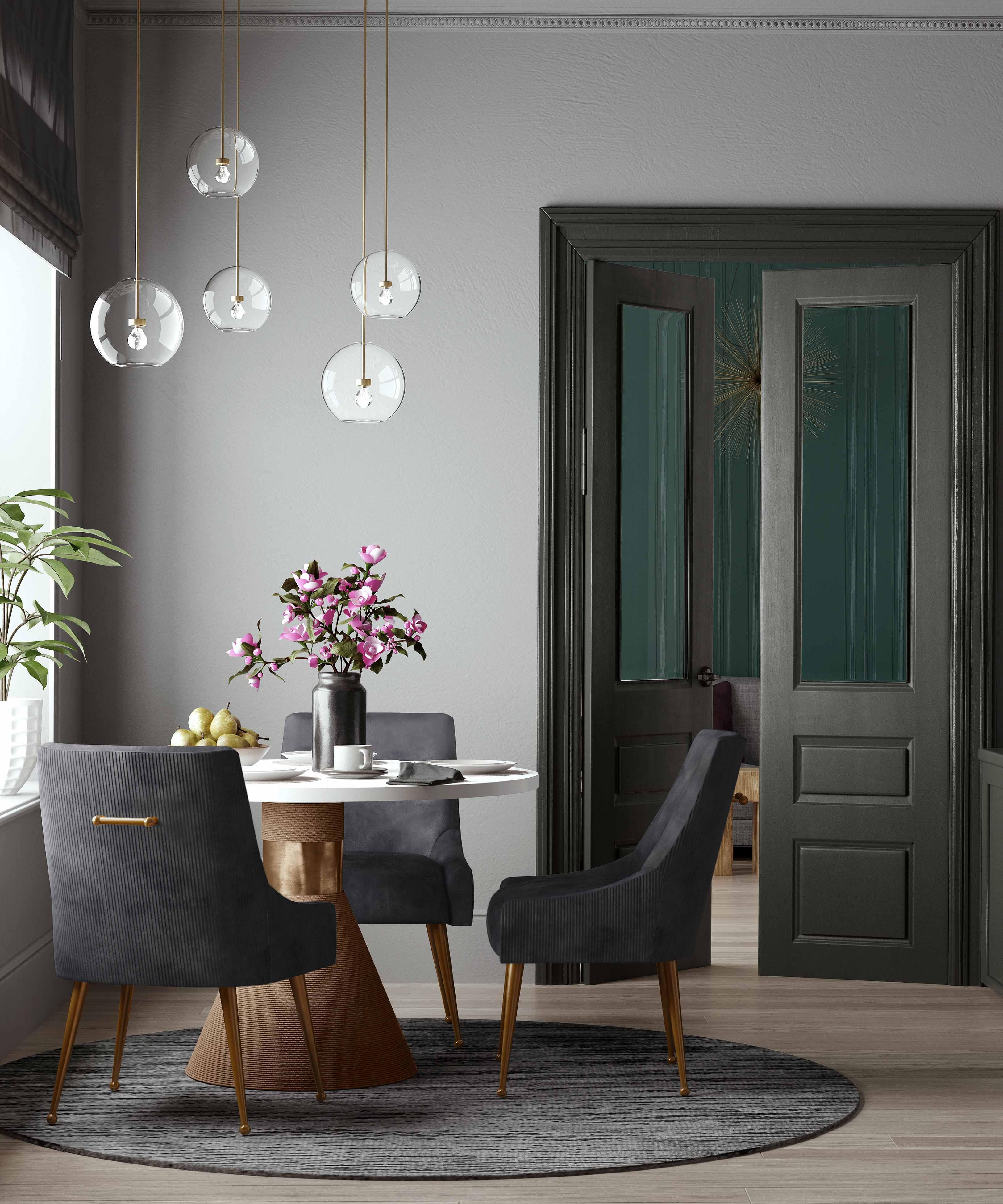 Beatrix Pleated Grey Velvet Side Chair - Remutear