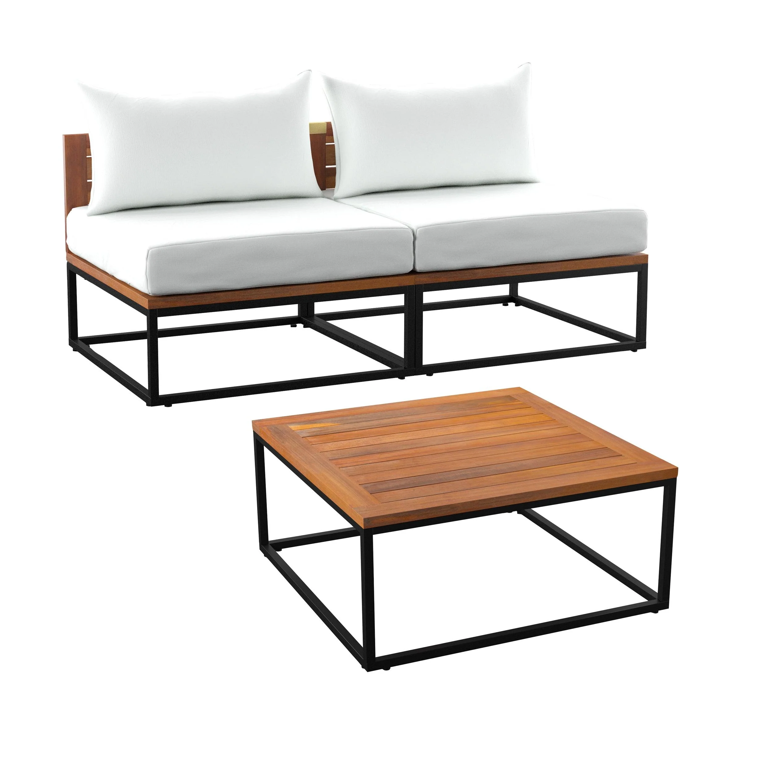 Taradale Outdoor Coffee Table and Modular Loveseat Set – 2pc - Remutear