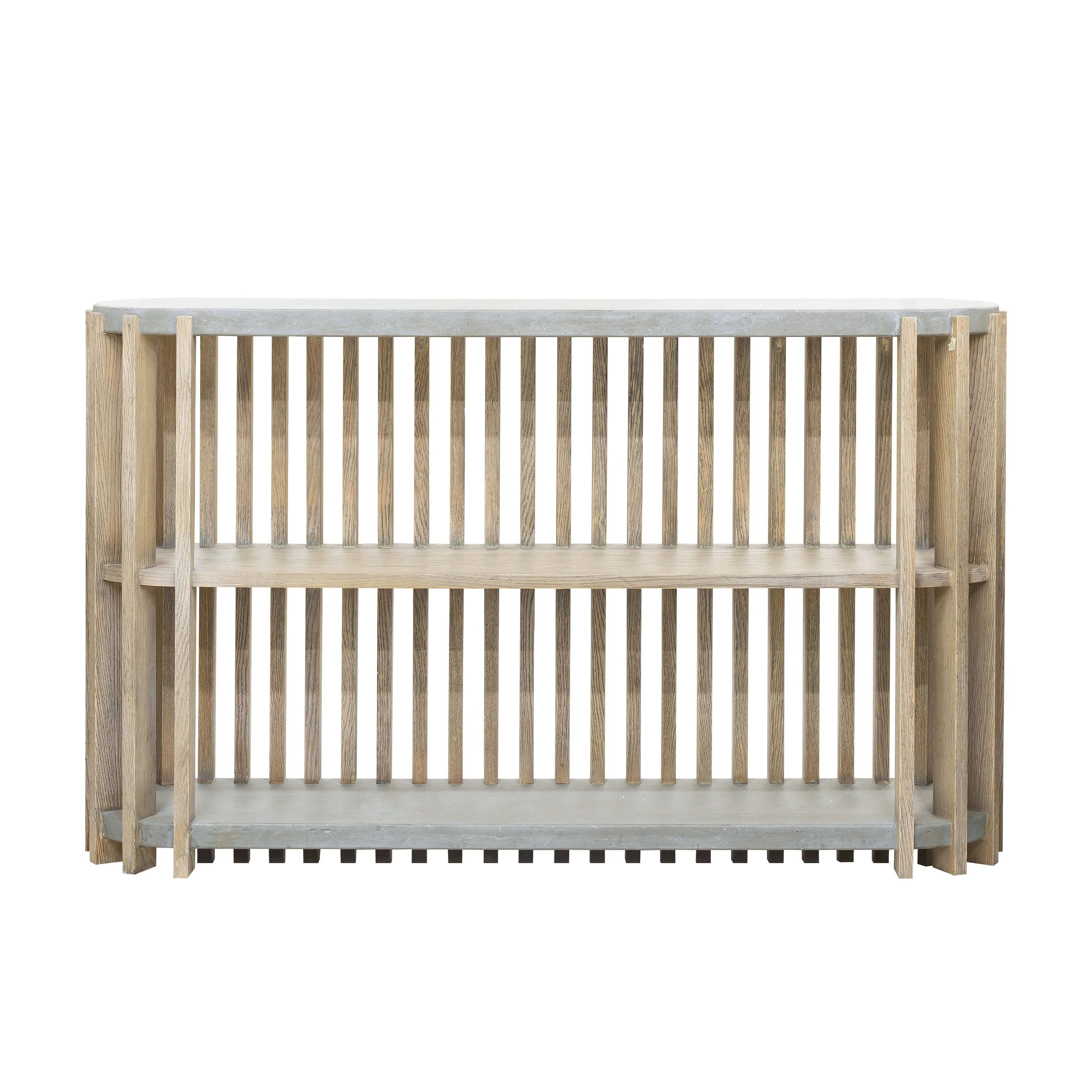 Wood Slat Display Console with Concrete Top - Remutear