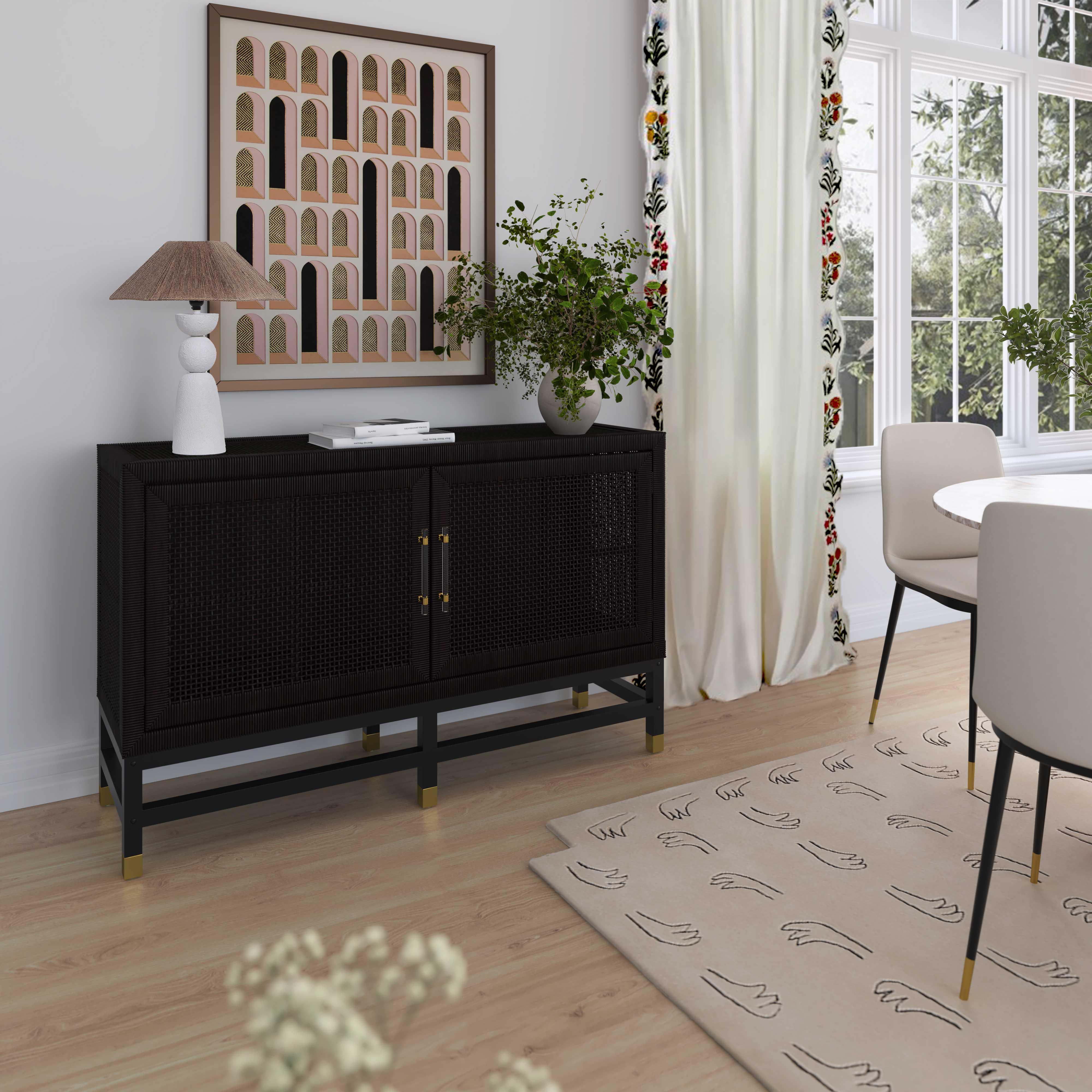Amara Charcoal Woven Rattan Buffet - Remutear