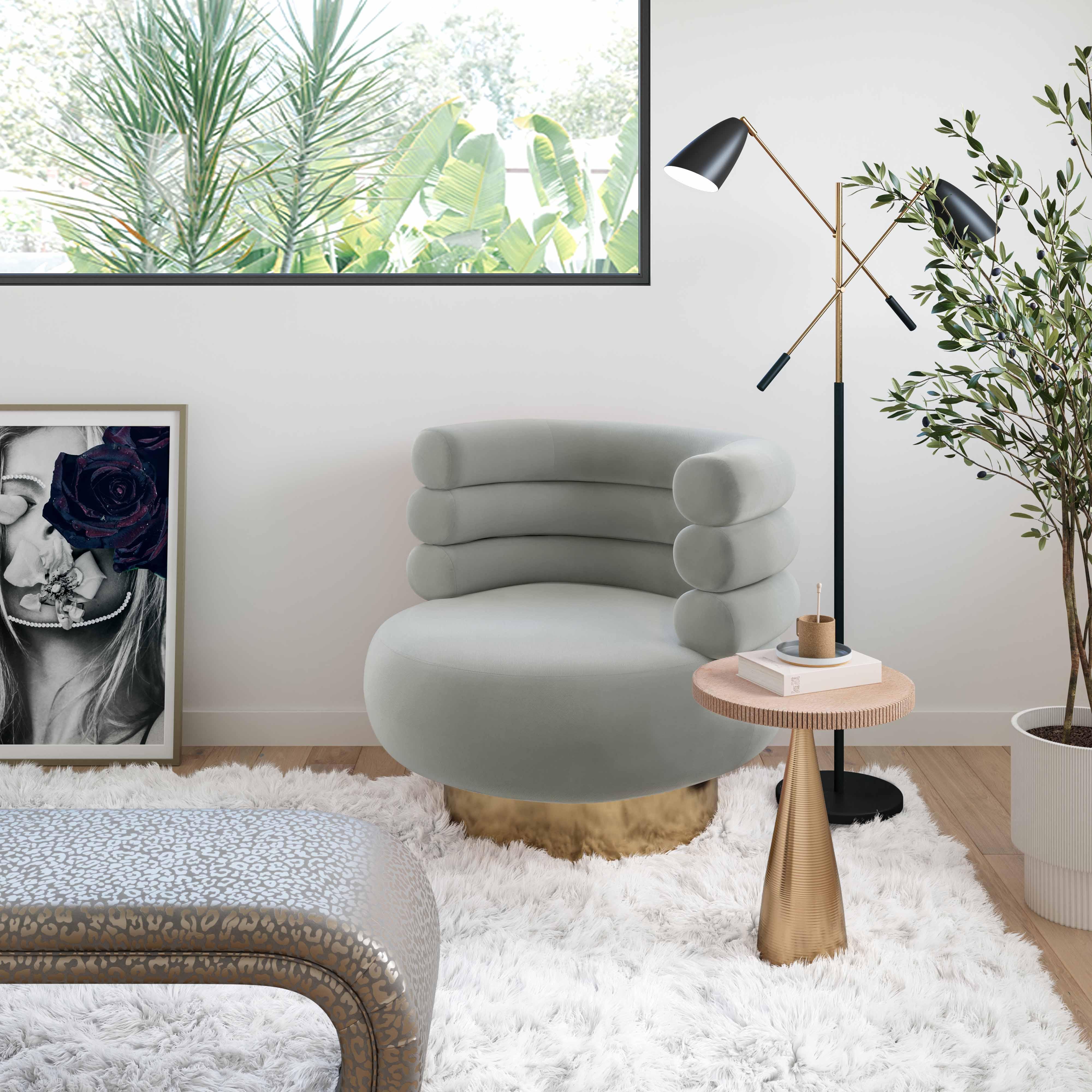 Naomi Grey Velvet Swivel Chair - Remutear