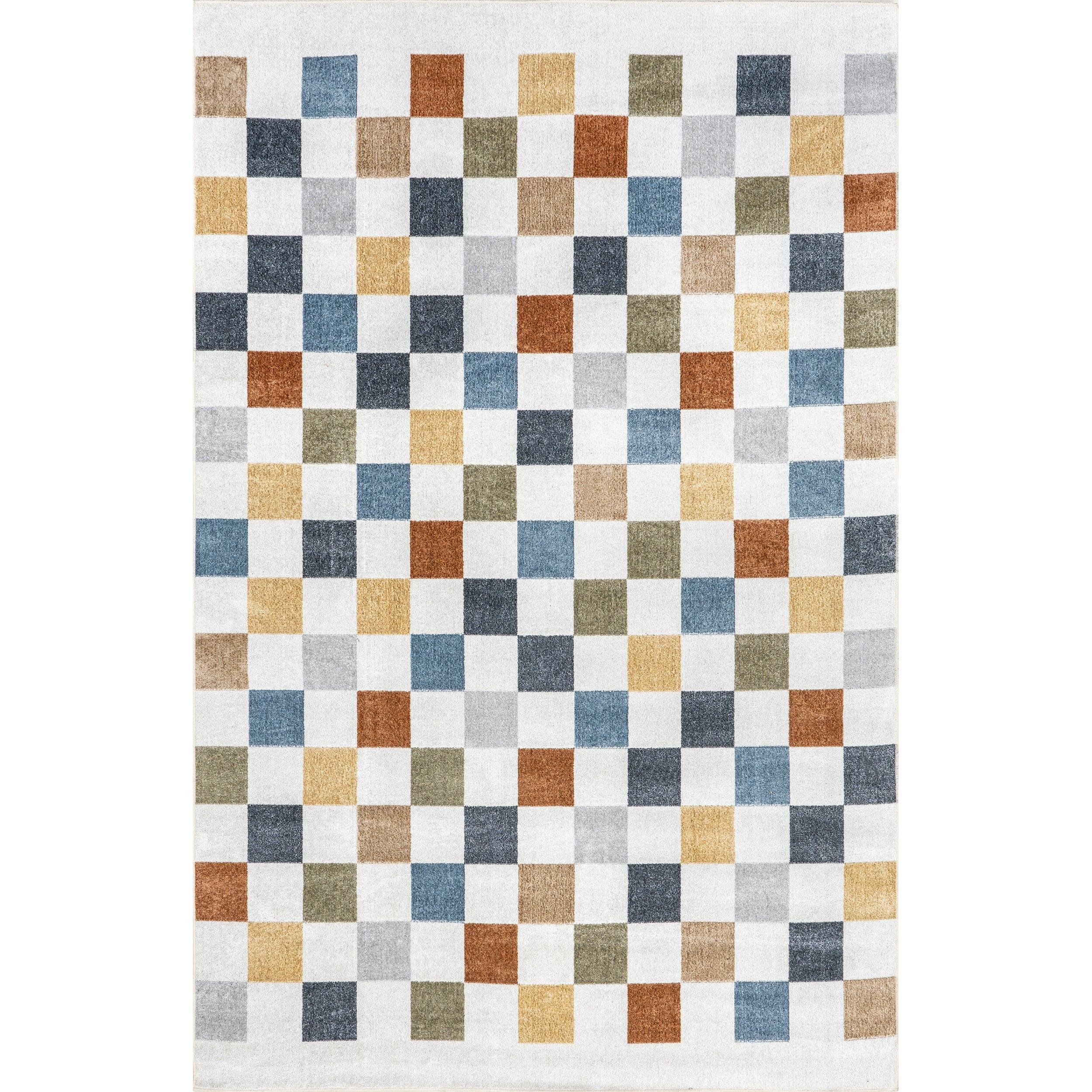Naya Checkered Machine Washable Area Rug - Remutear
