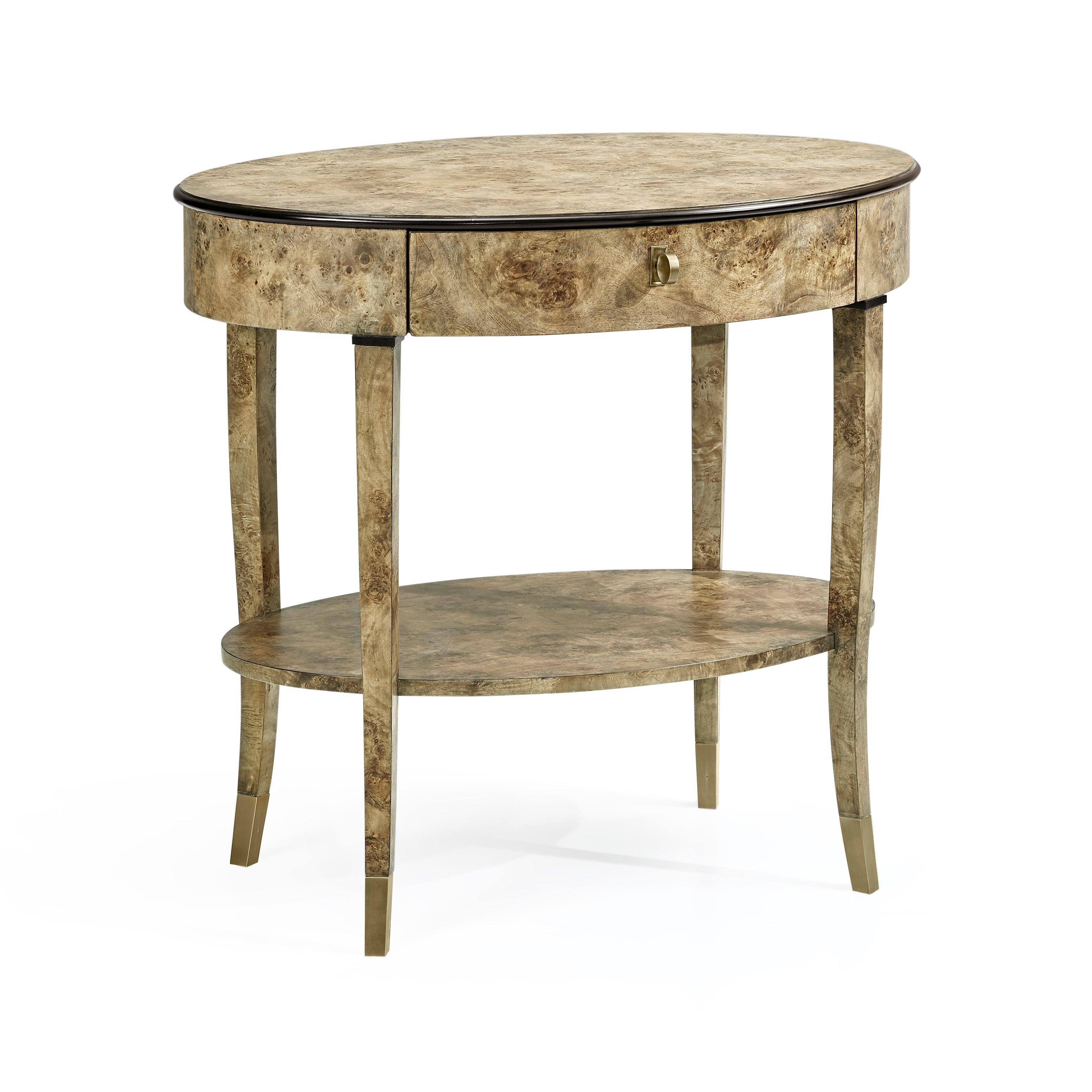 Hamilton Oval Golden Amber Burr Bedside Table - Remutear