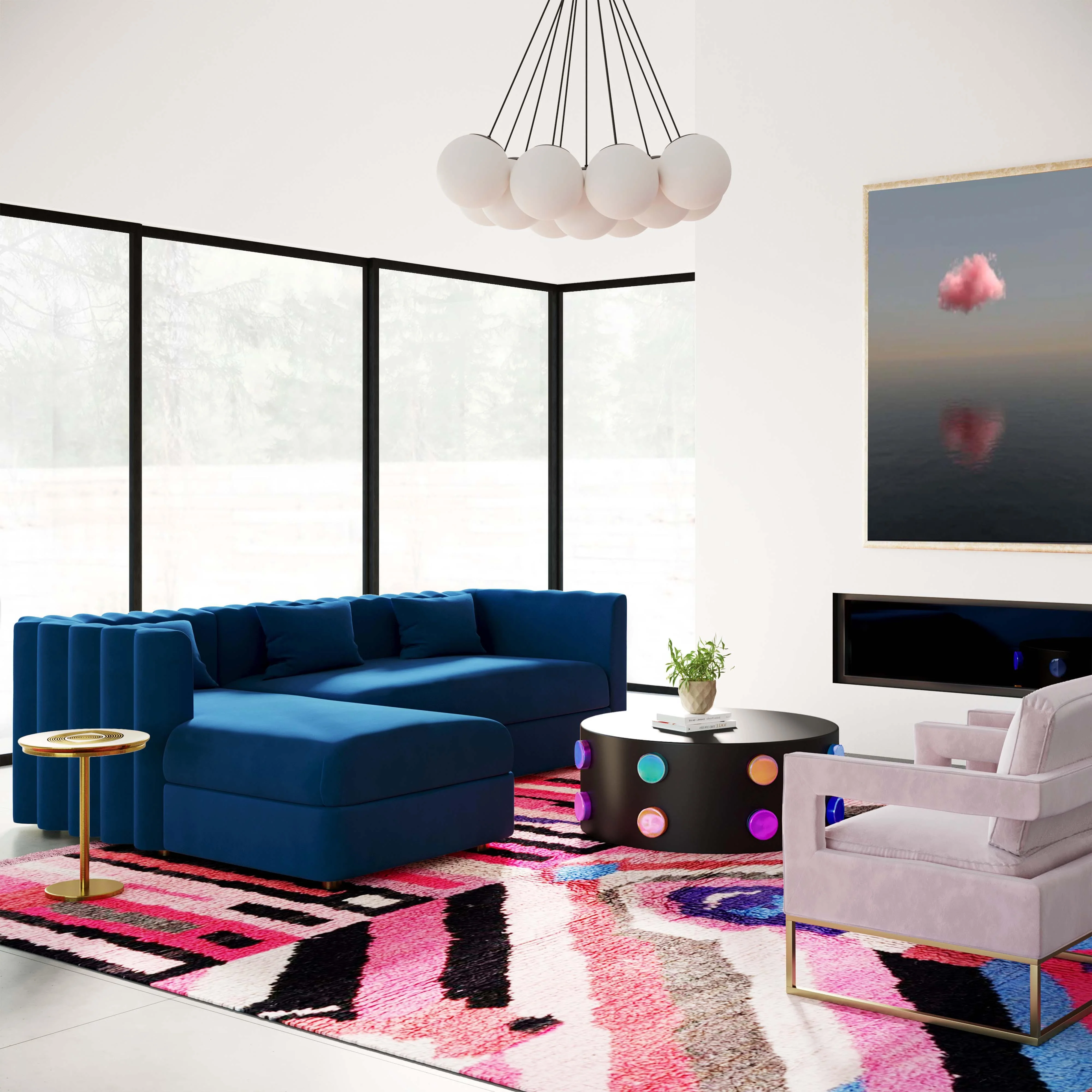 Callie Navy Velvet Sectional - LAF - Remutear