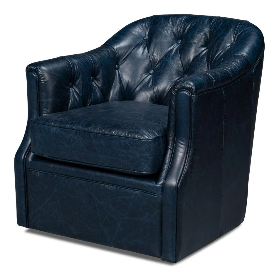 Coolidge Leather Swivel Chair - Blue - Remutear