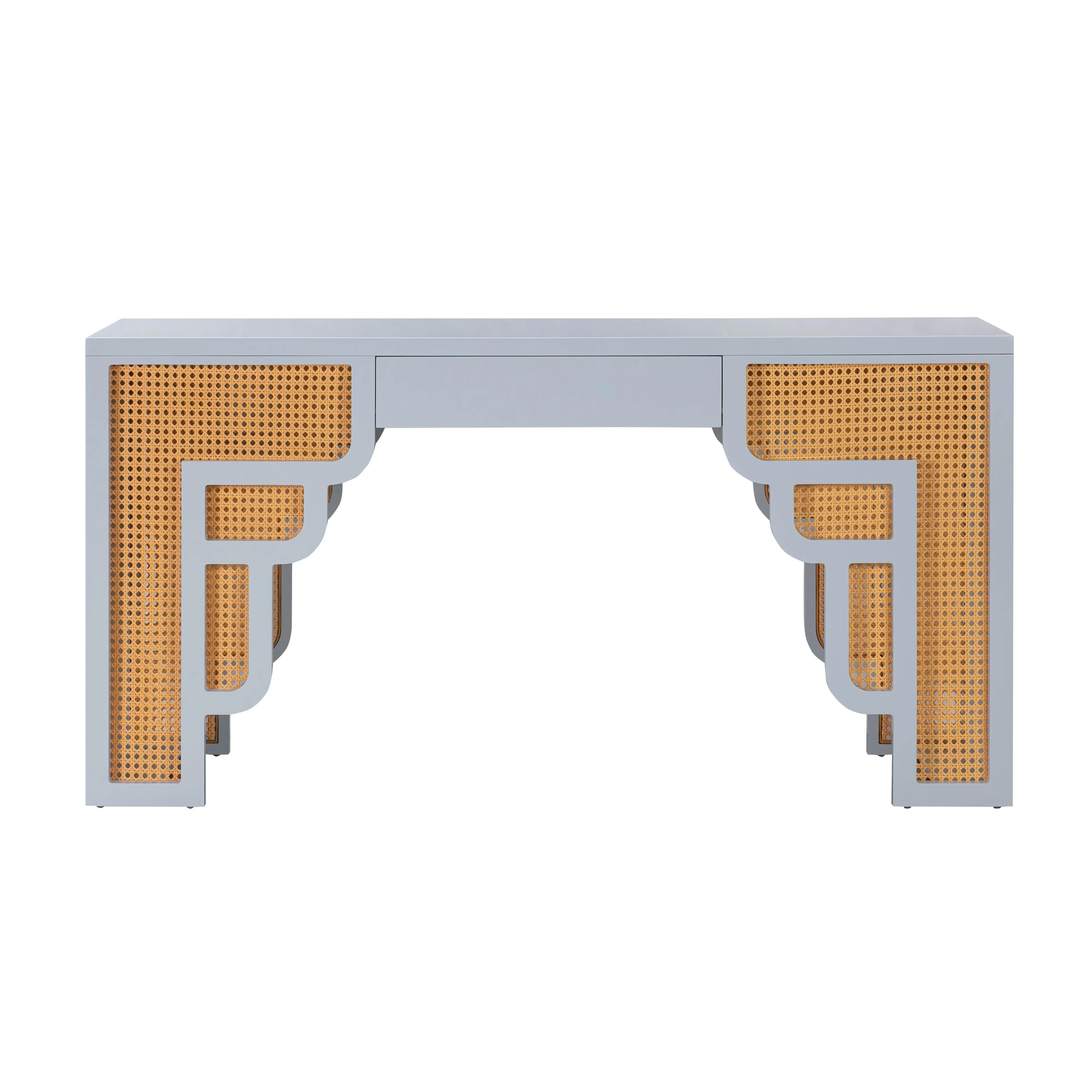 Suzie Pastel Blue & Rattan Executive Desk - Remutear