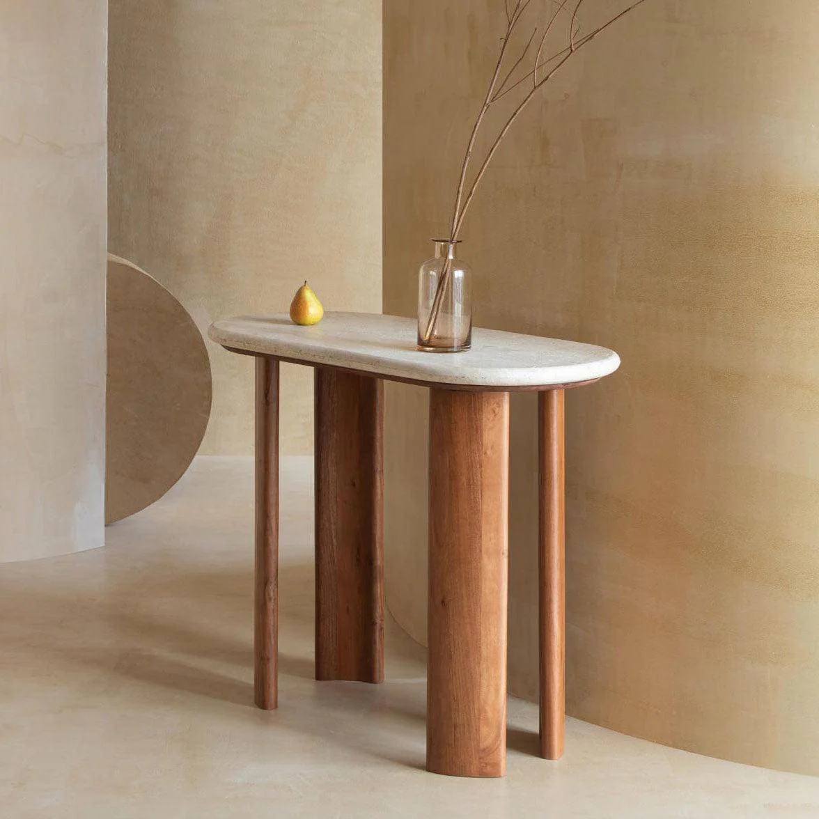 TRINSLY TRAVERTINE TOP CONSOLE TABLE - Remutear