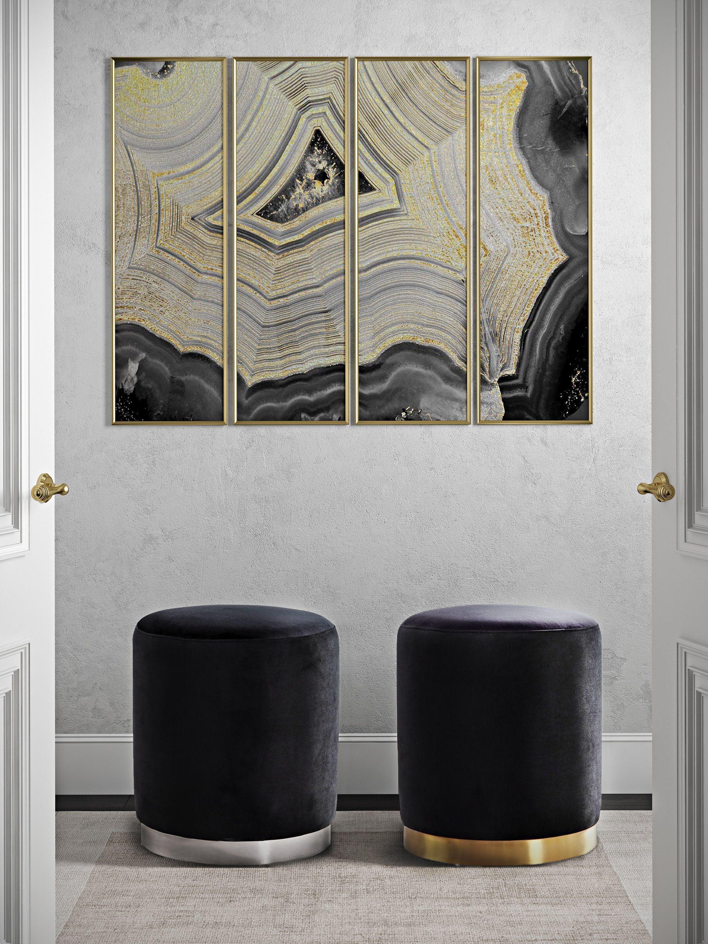 Opal Black Velvet Ottoman -Gold Base - Remutear