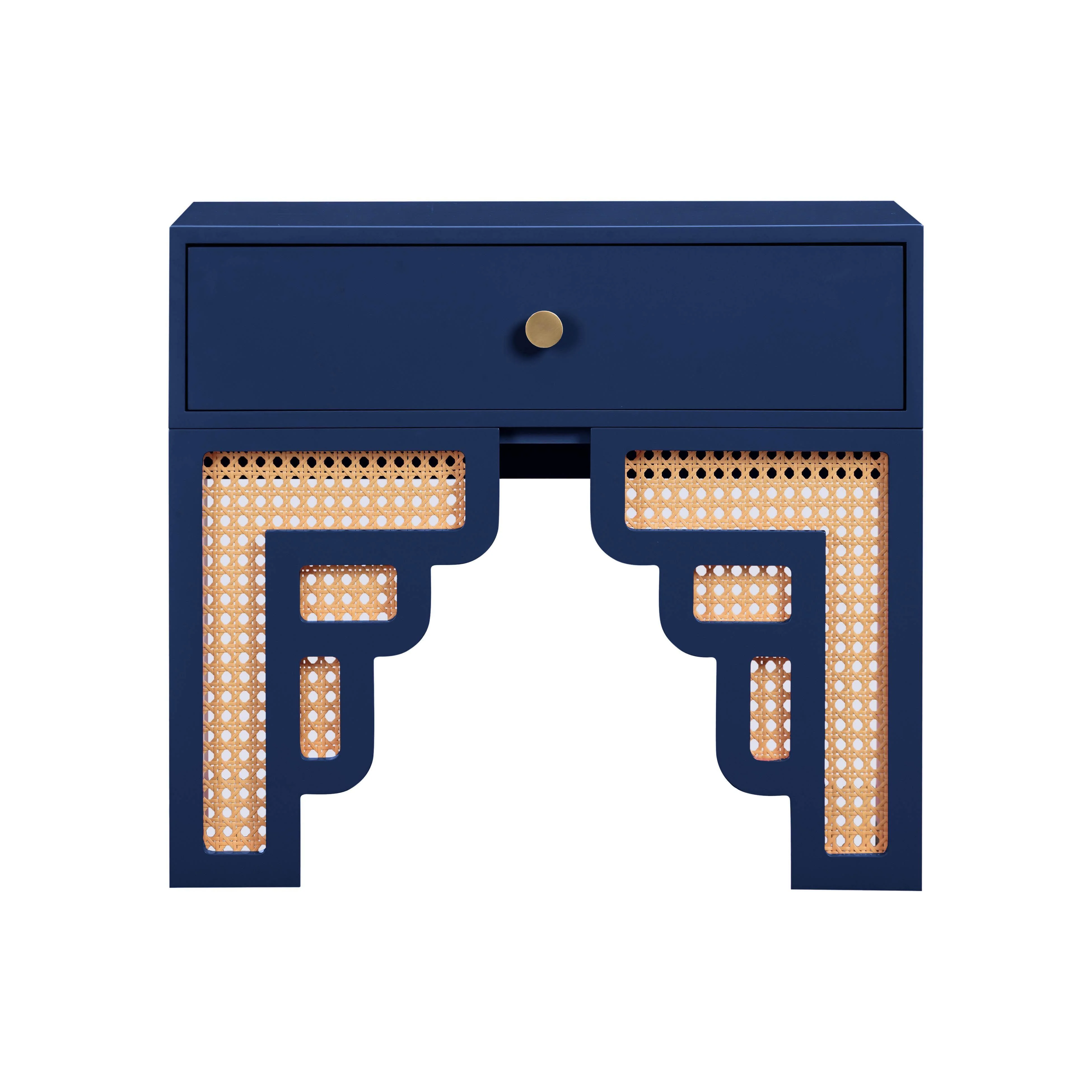 Suzie Navy & Rattan Nightstand - Remutear