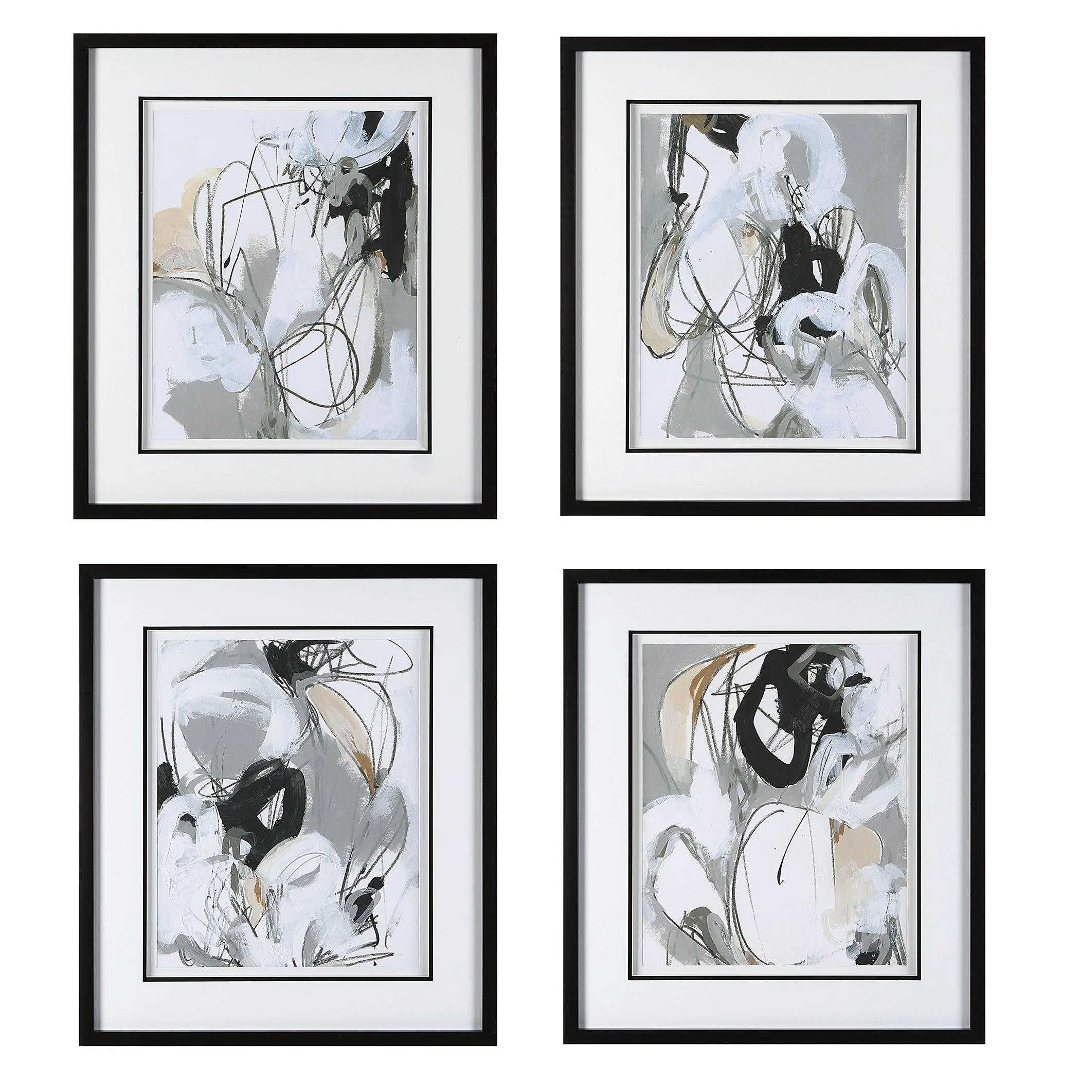TANGLED THREADS ABSTRACT FRAMED PRINTS, SET OF 4 - Remutear