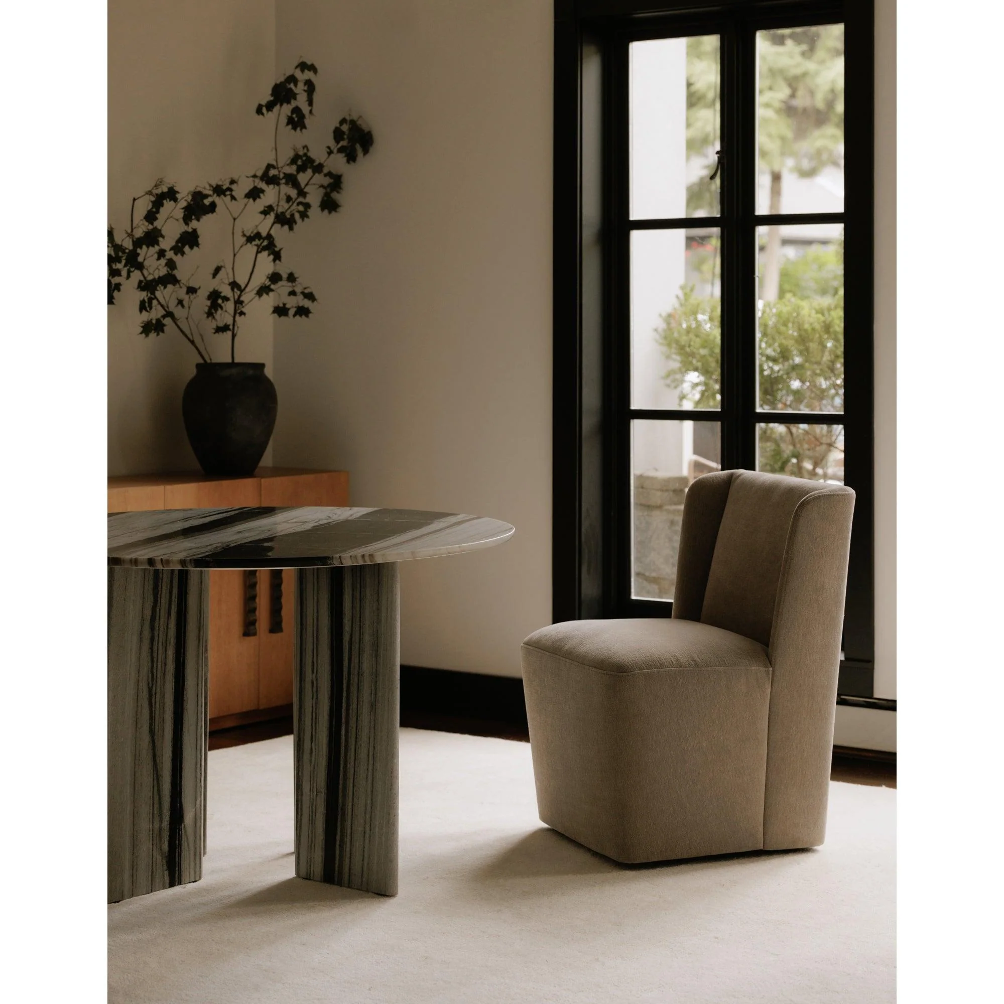 Cormac Rolling Dining Chair Performance Fabric Warm Sand - Remutear