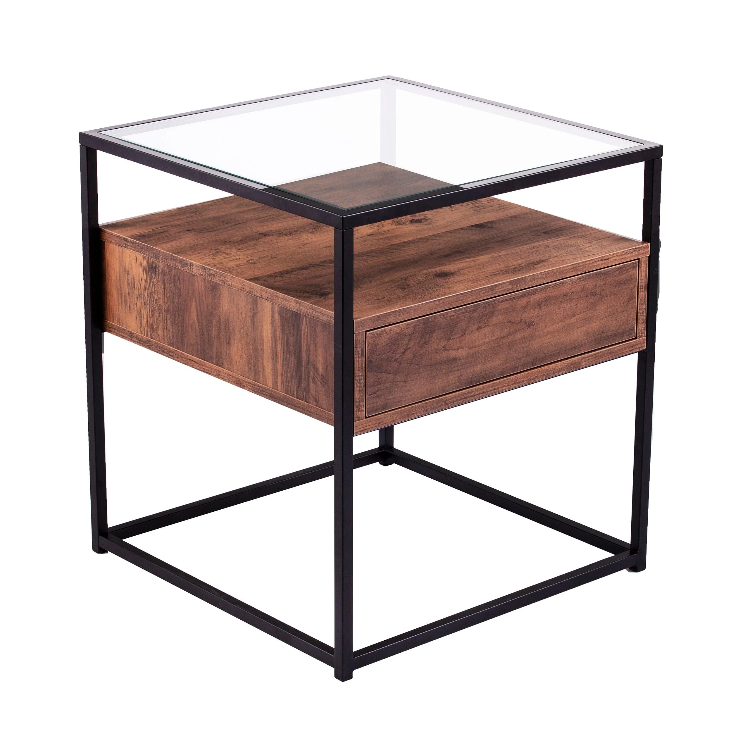 Olivern Glass-Top End Table w/ Storage - Remutear