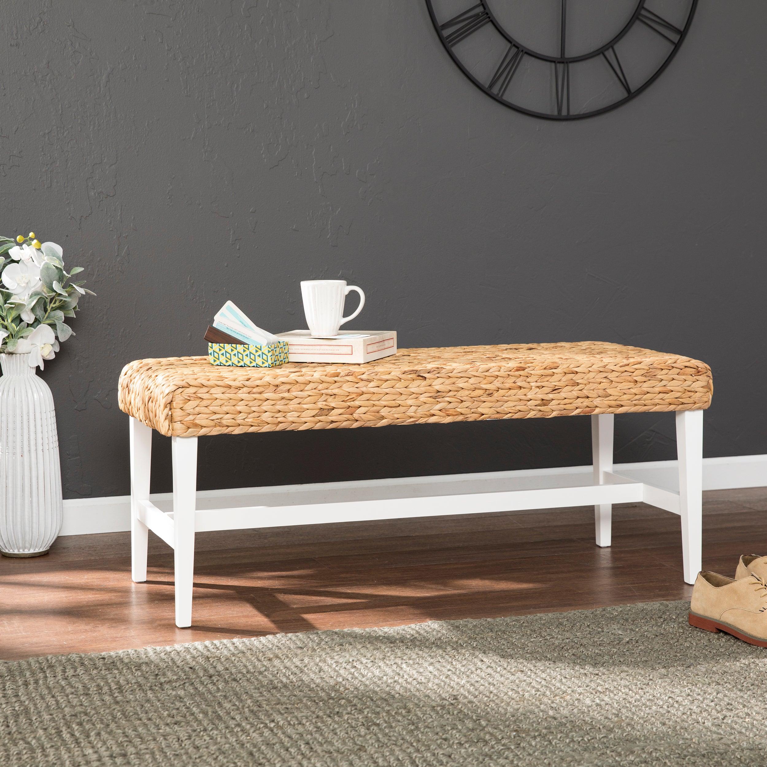 Standerson White Woven Coffee Table Bench - Remutear