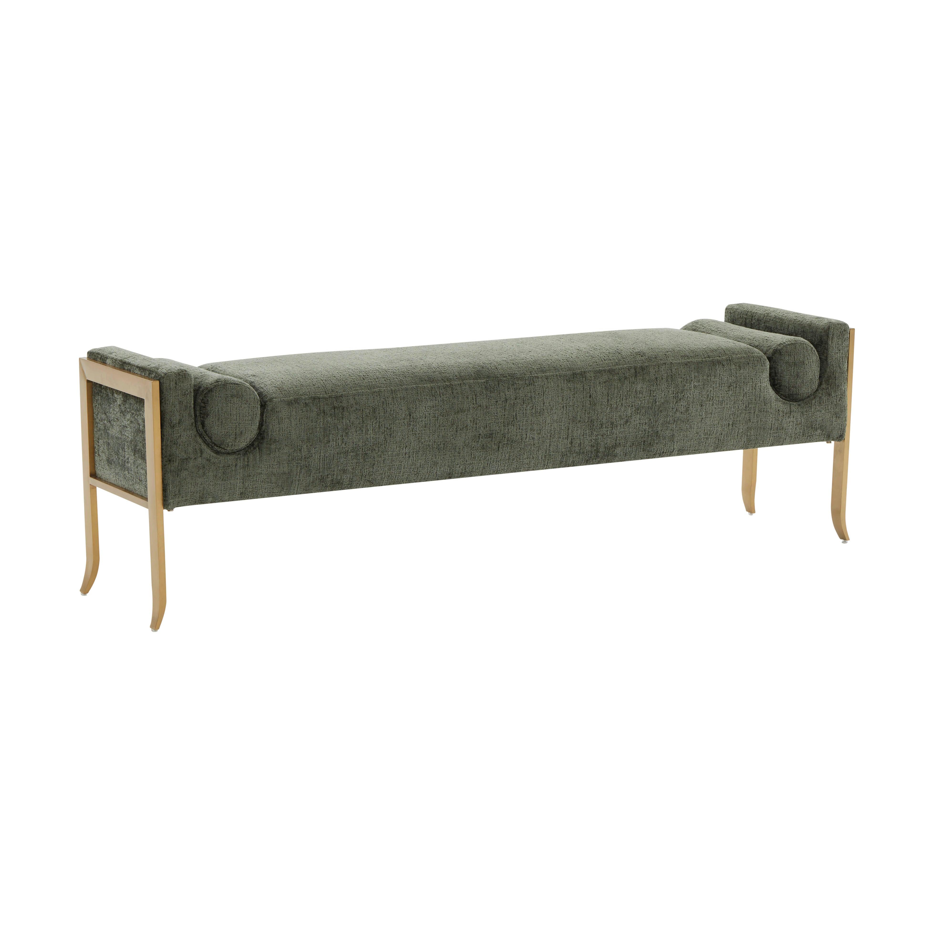 Ines Green Textured Velvet Bench - Remutear