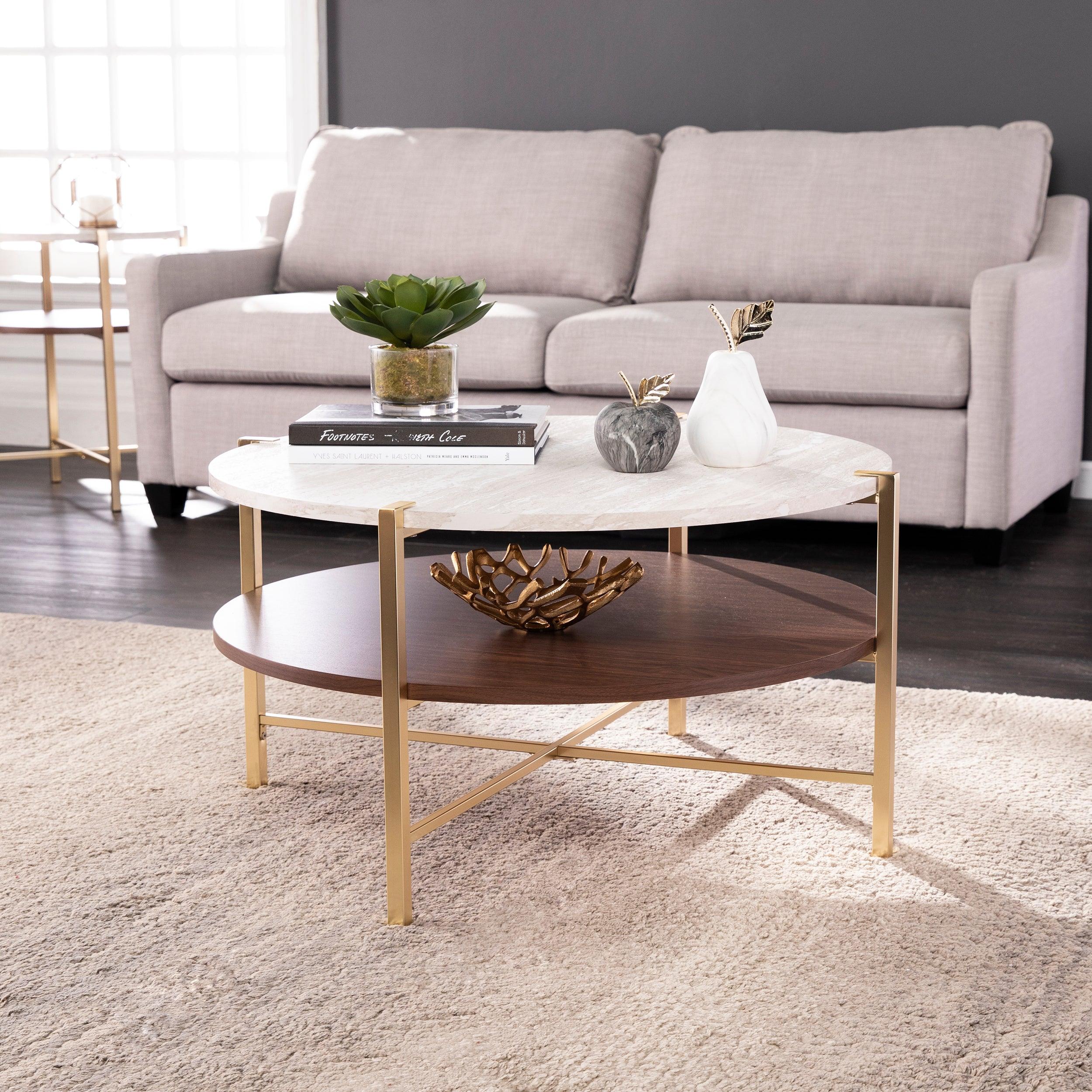 Ardmillan Round Faux Marble Cocktail Table - Remutear
