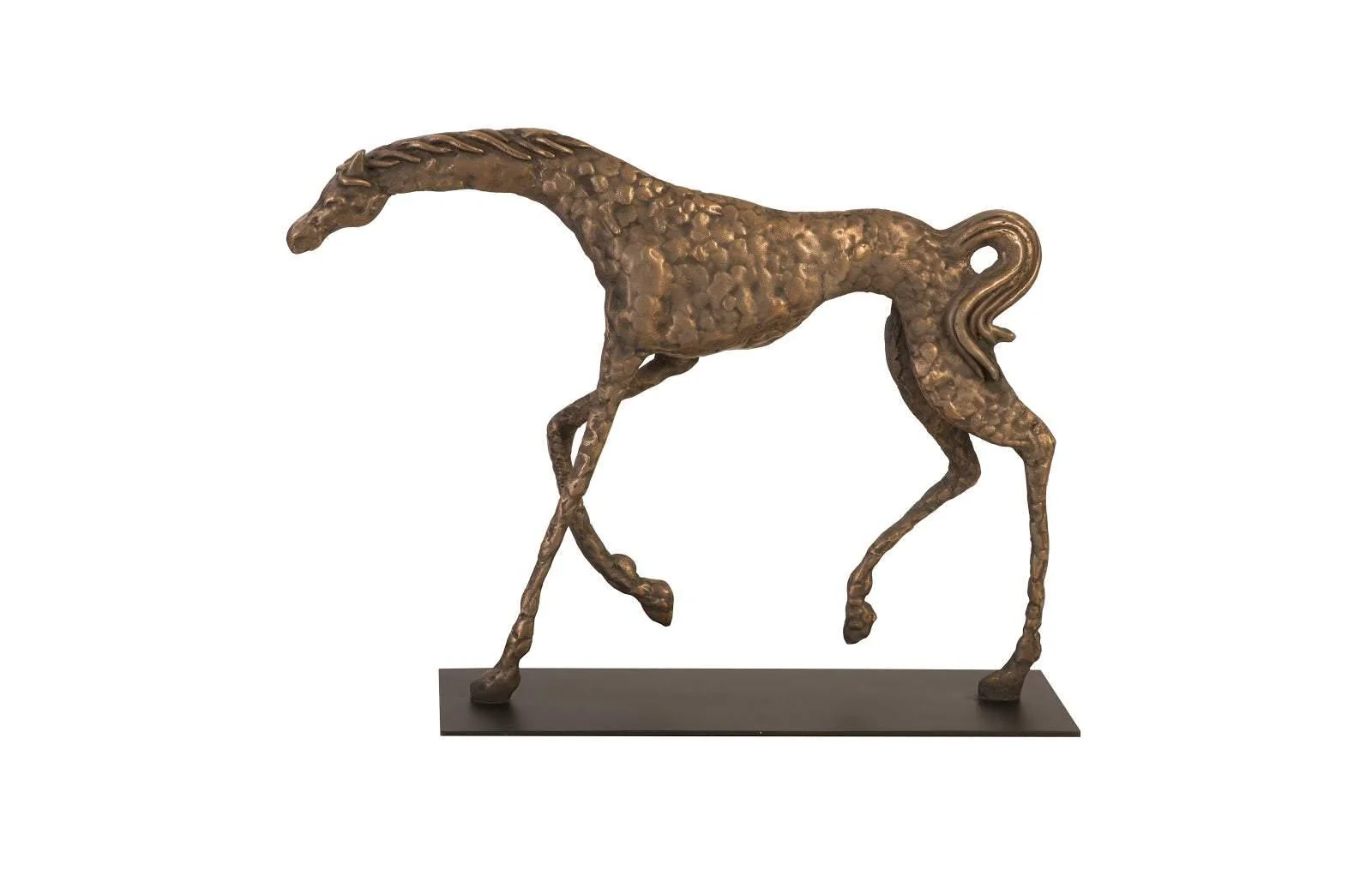 Prancing Horse Sculpture on Black Metal Base, Resin, Bronze Finish - Remutear