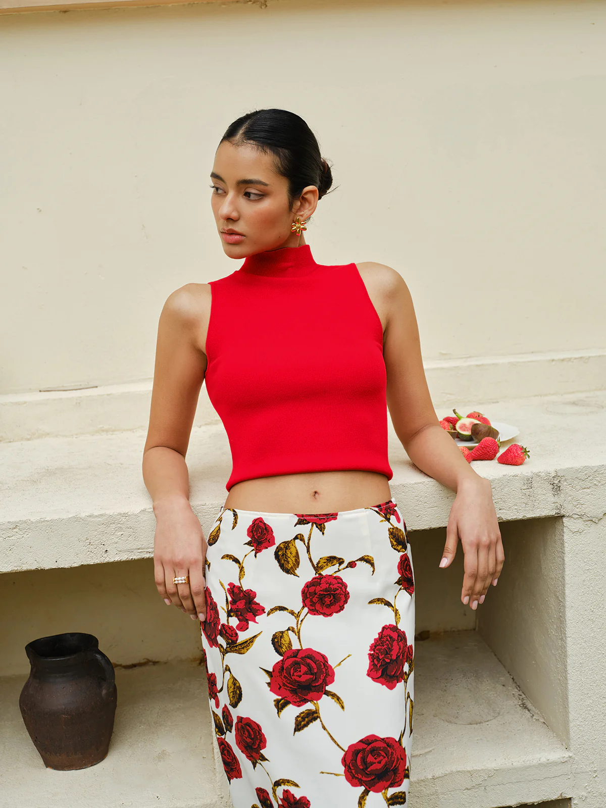 Knit Mock Neck Sleeveless Crop Top - Remutear