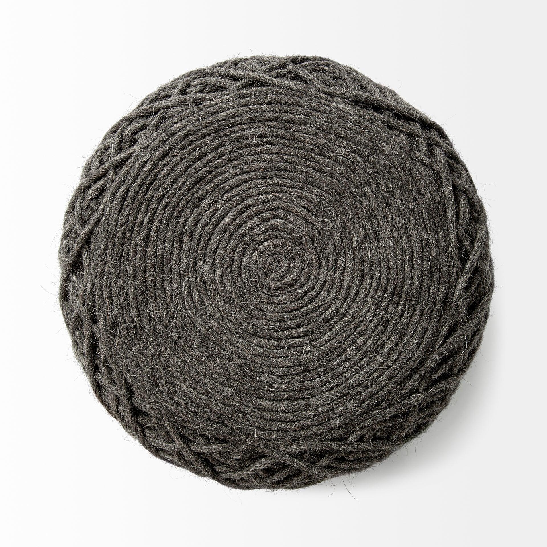 Allium Dark Gray Handwoven Wool Cylindrical Pouf - Remutear