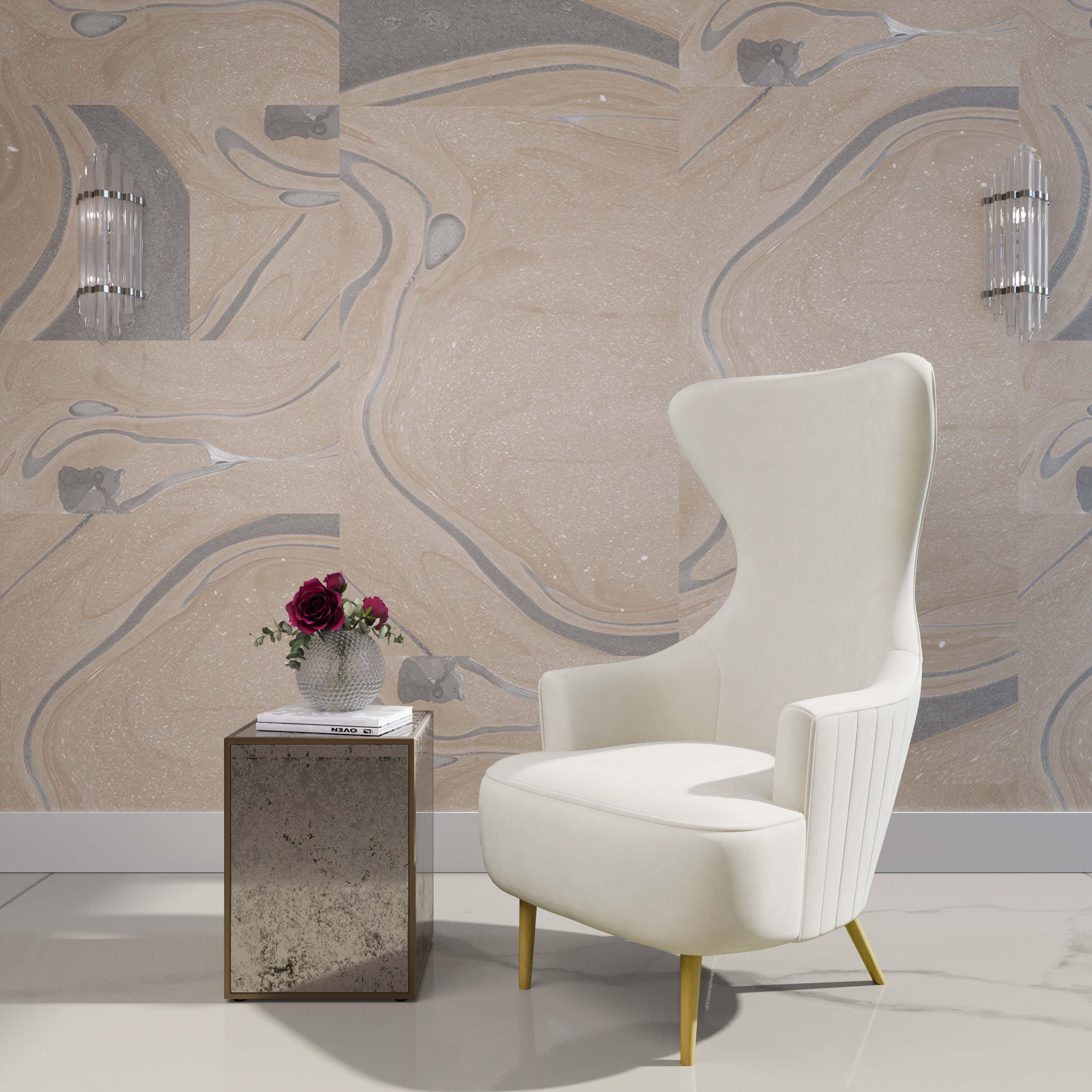 Julia Cream Velvet Channel Tufted Wingback Chair - Remutear