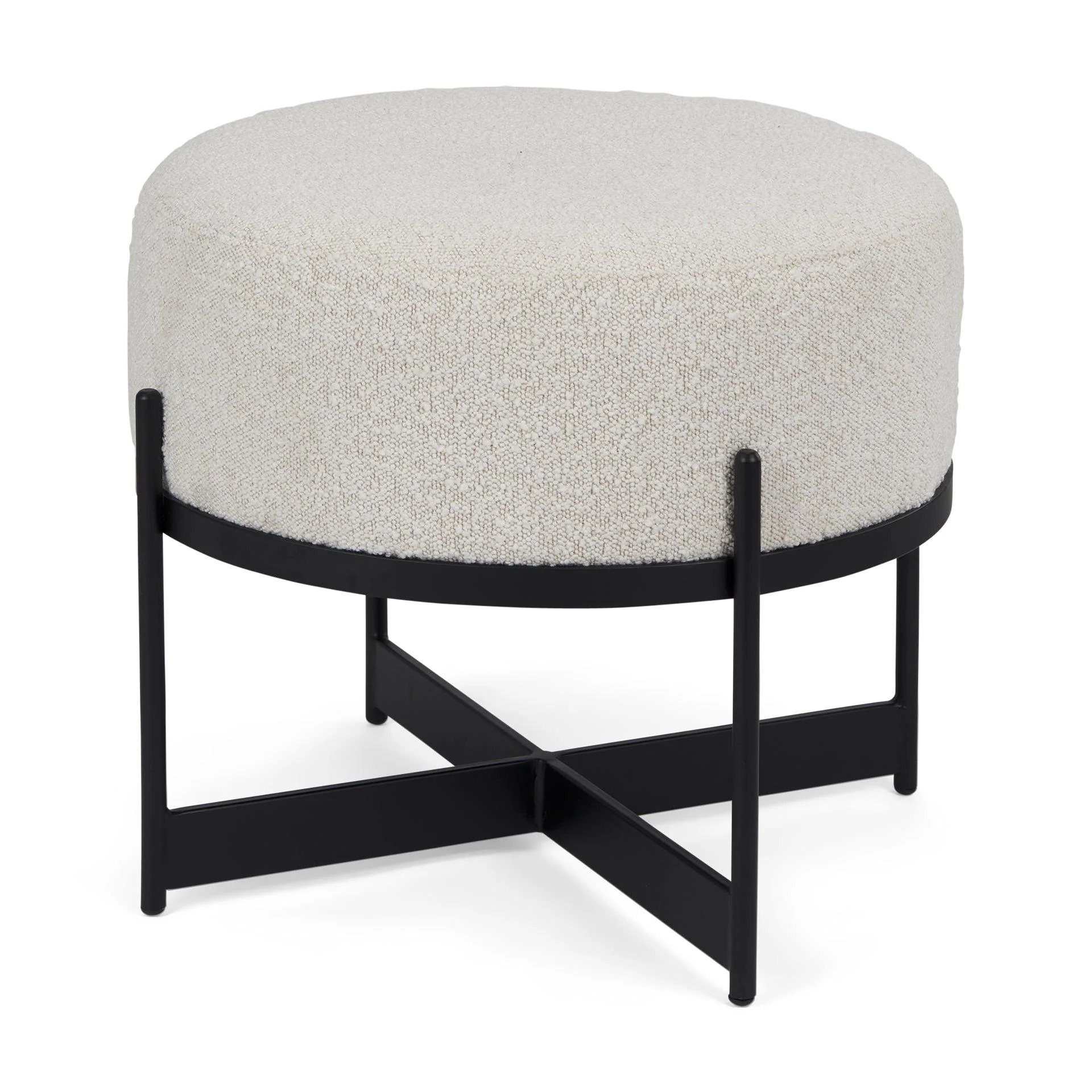 Amelia Cream Boucle W/Black Metal Upholstered Pouf - Remutear