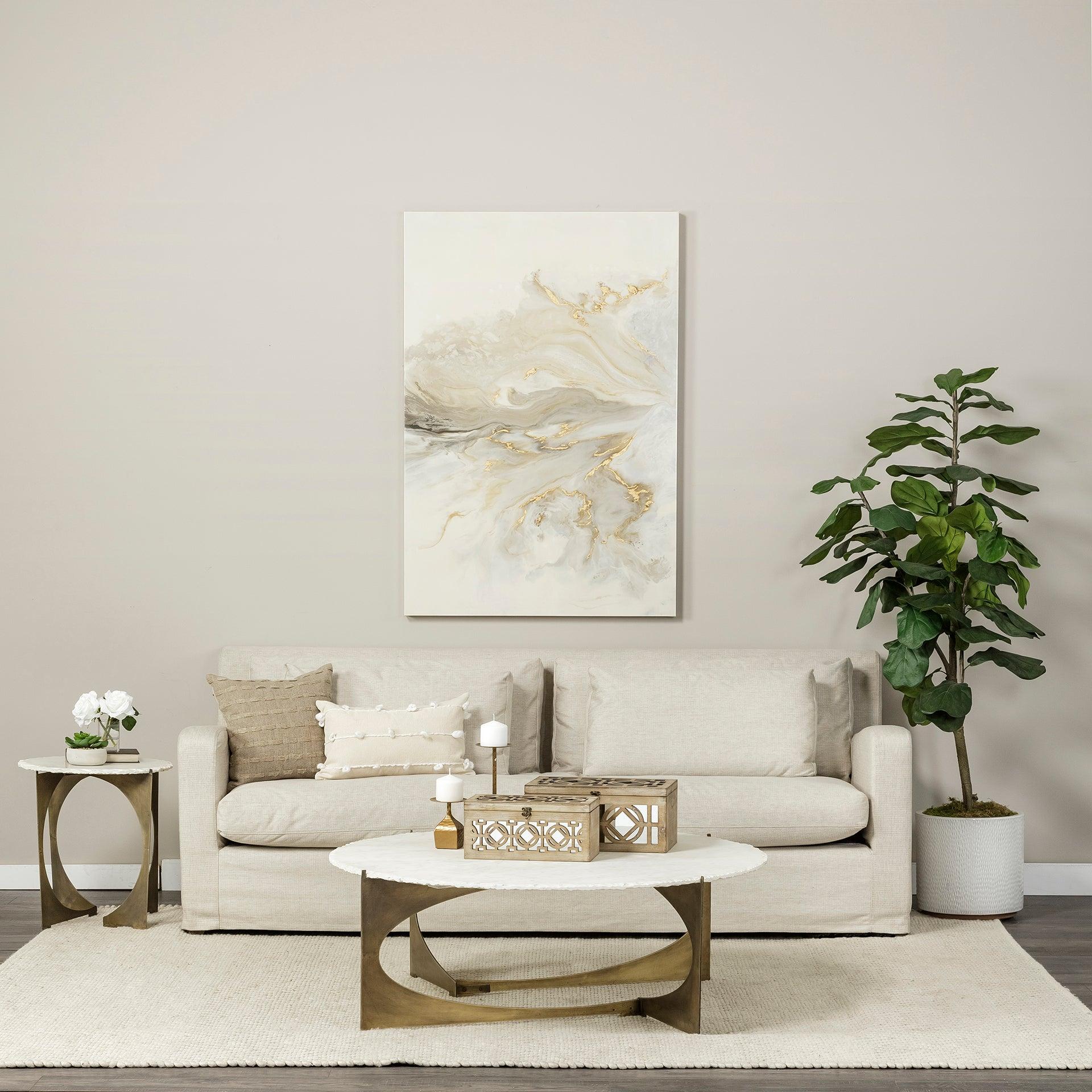 Reinhold II 21L x 21W x 21H Round Live-Edge Marble Top and Gold Metal Base Side/End Table - Remutear
