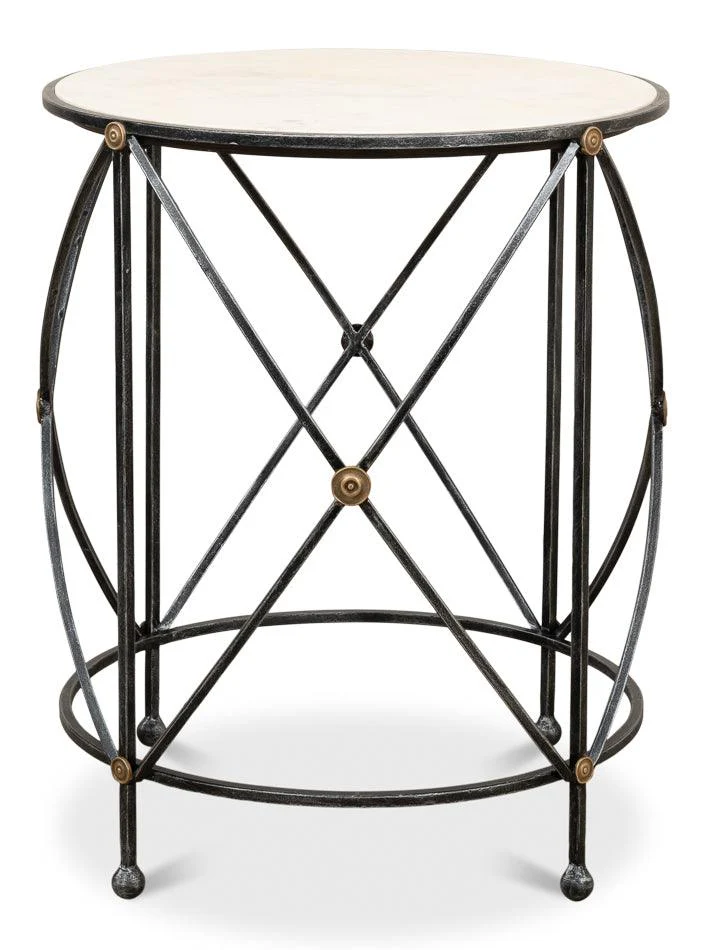 Drum & Fife Lamp Table - Aged Wht Marble - Remutear