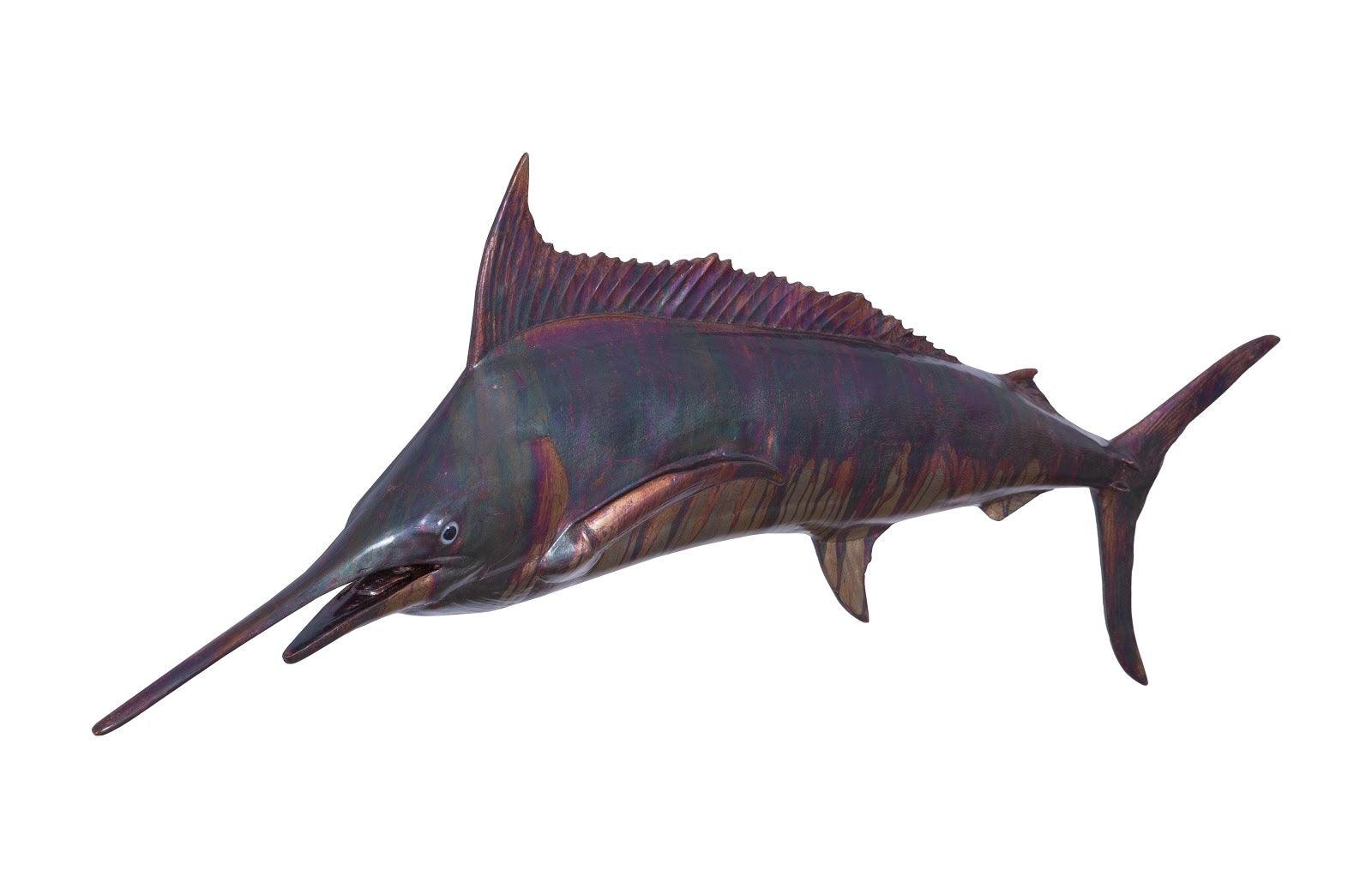 Blue Marlin Fish Wall Sculpture, Resin, Copper Patina Finish - Remutear
