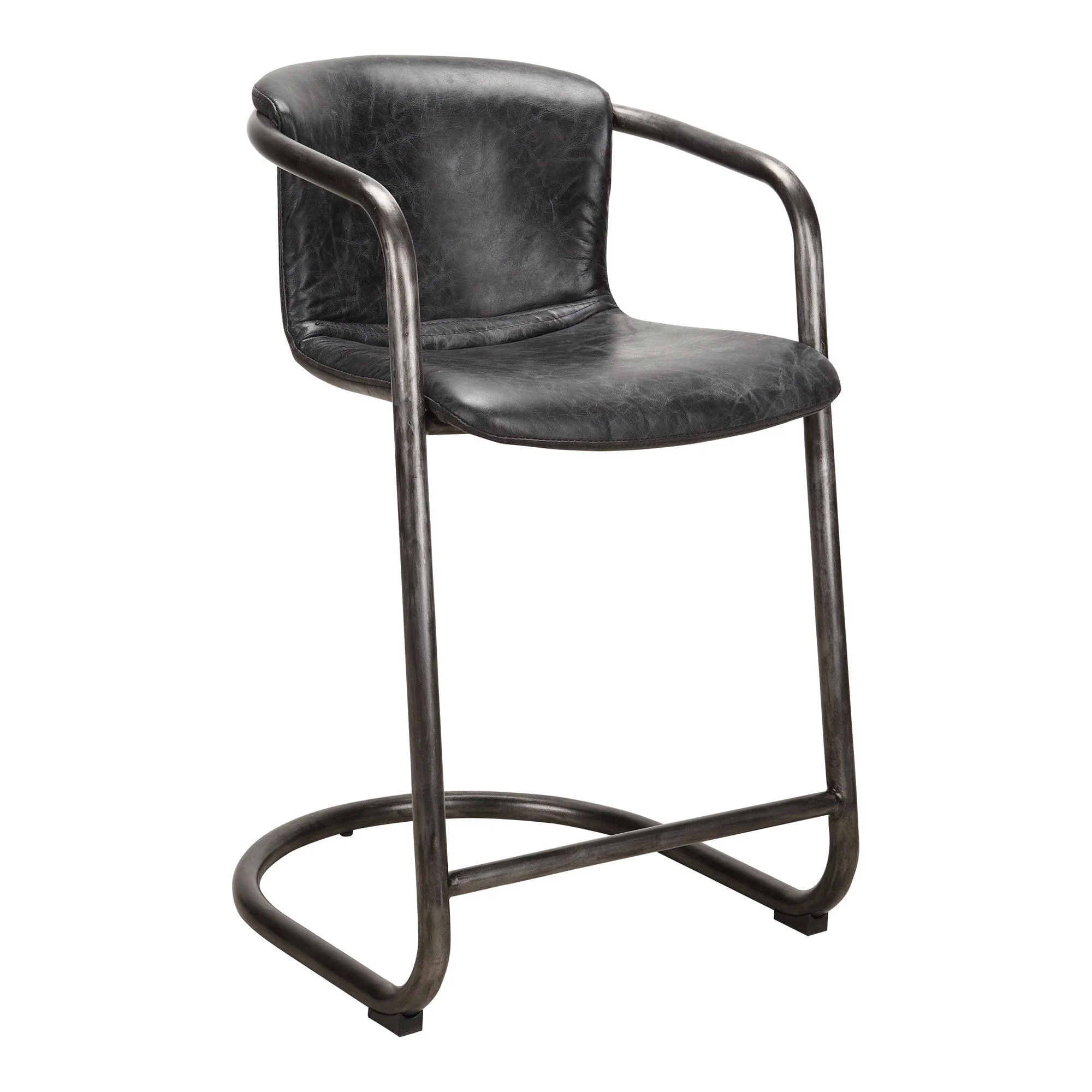 Freeman Counter Stool Onyx Black Leather  - Set Of Two - Remutear