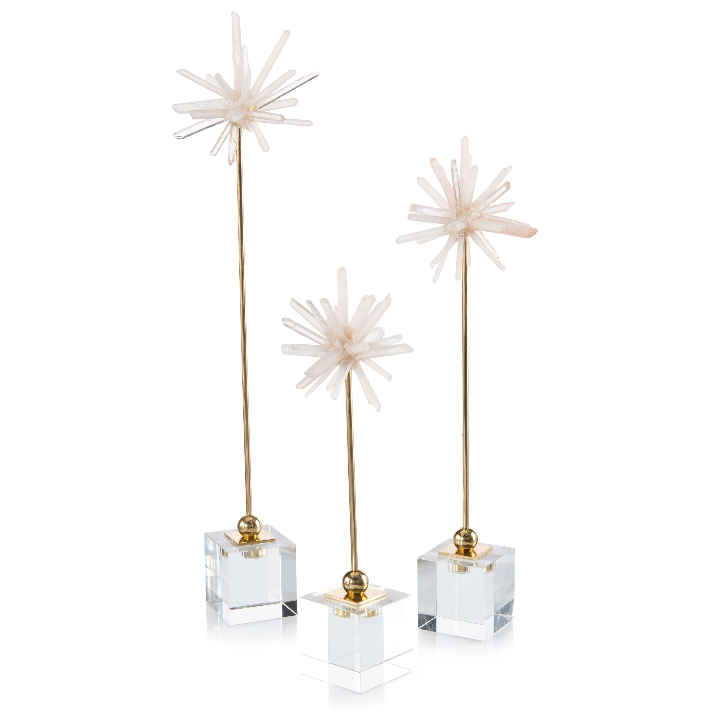 Set Of Three Natural Quartz Sprites On Cubes - Remutear