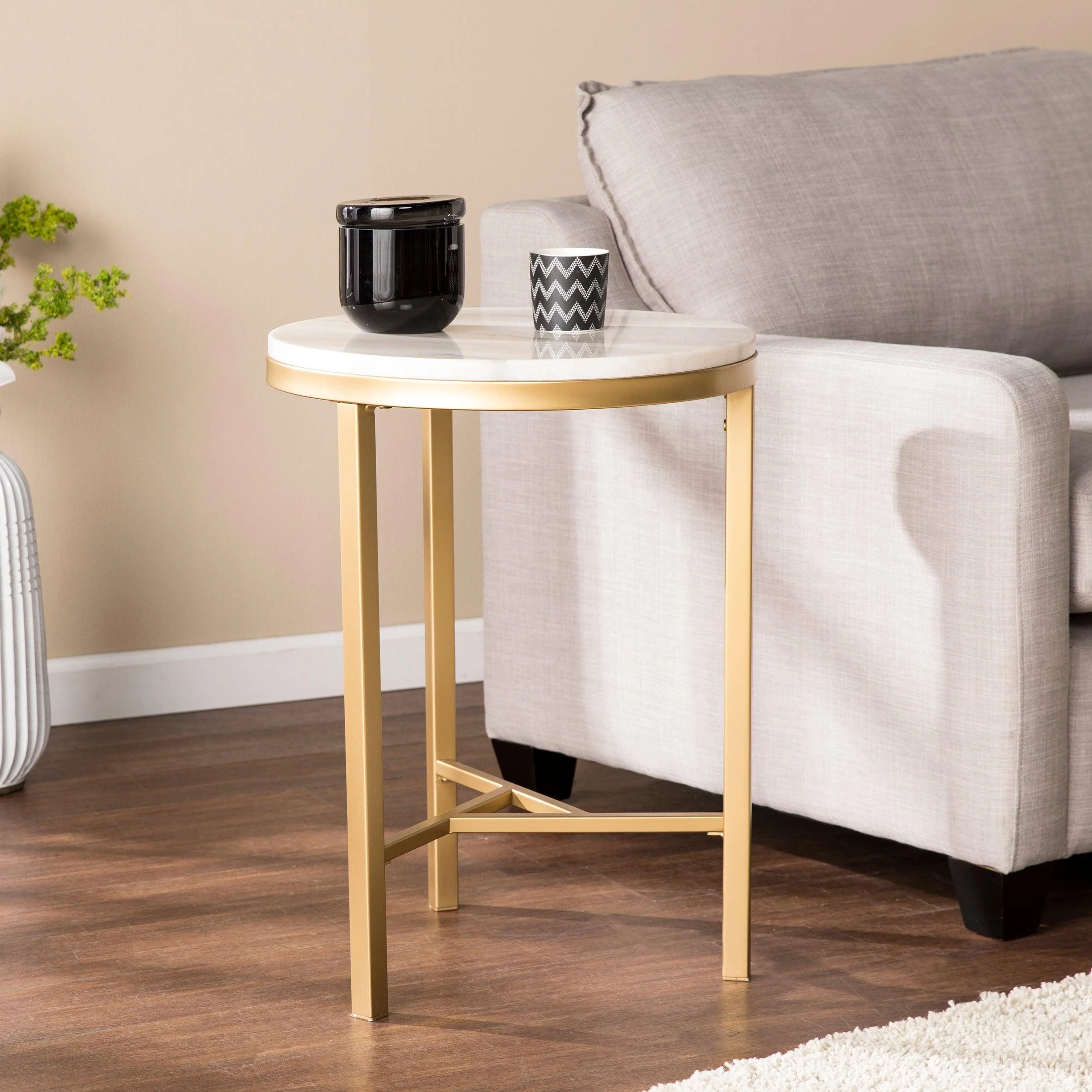 Garza Marble Side Table - Midcentury Modern Style - Champagne w/ Ivory Marble - Remutear