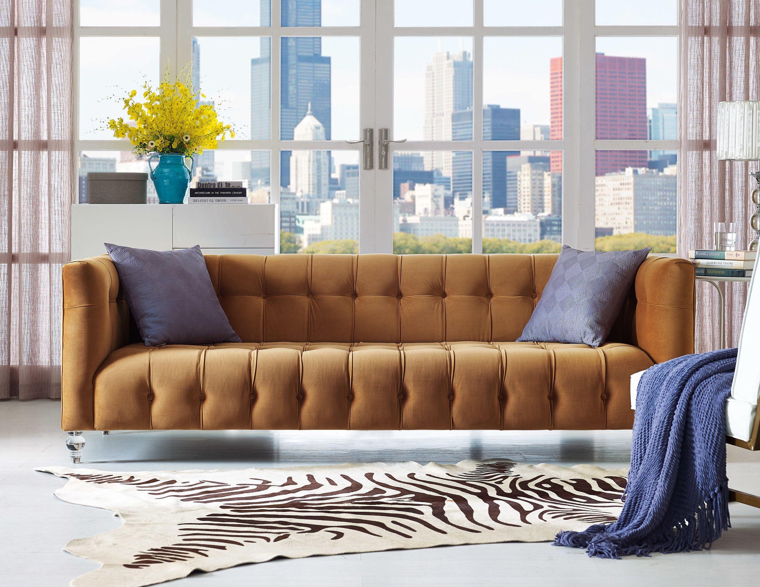 Bea Cognac Velvet Sofa - Remutear