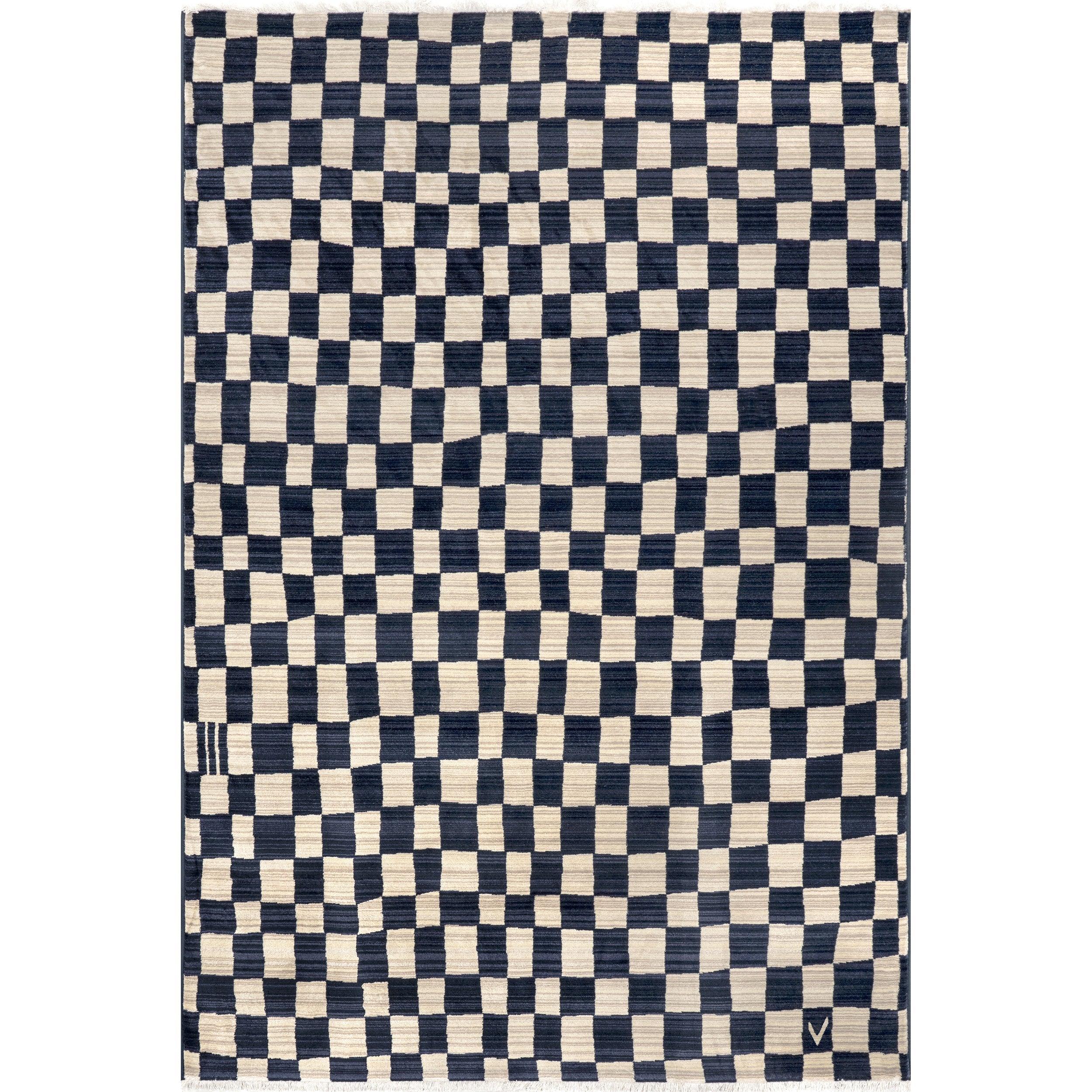 Dominique Abstract Checkered Fringe Area Rug - Remutear