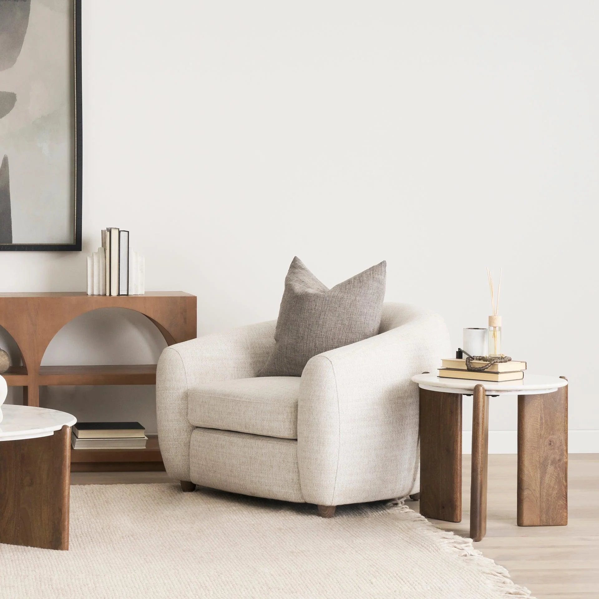 Rumer Dark Brown Wood w/ White Marble Side Table - Remutear