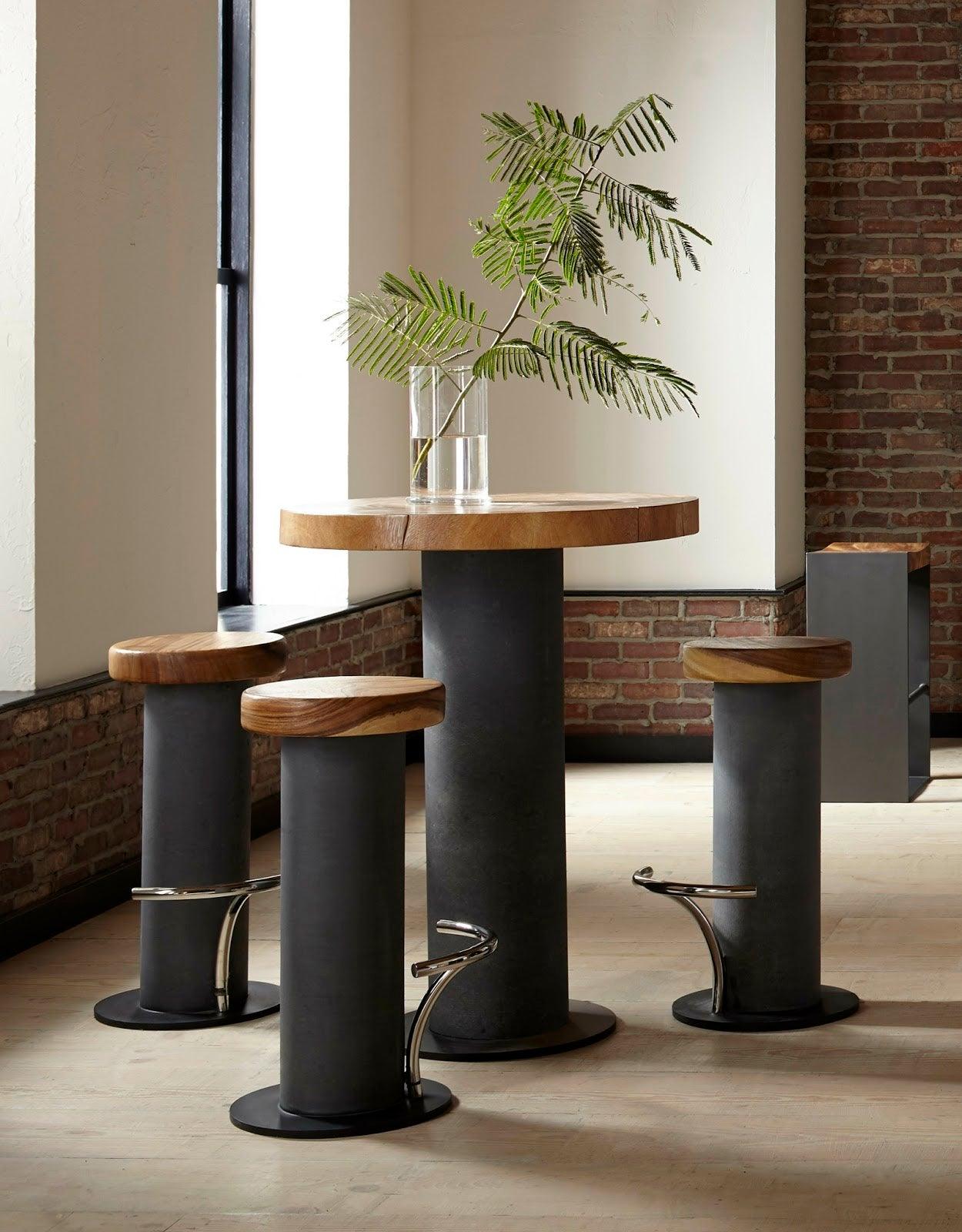 Concrete Bar Table, Chamcha Wood Top - Remutear