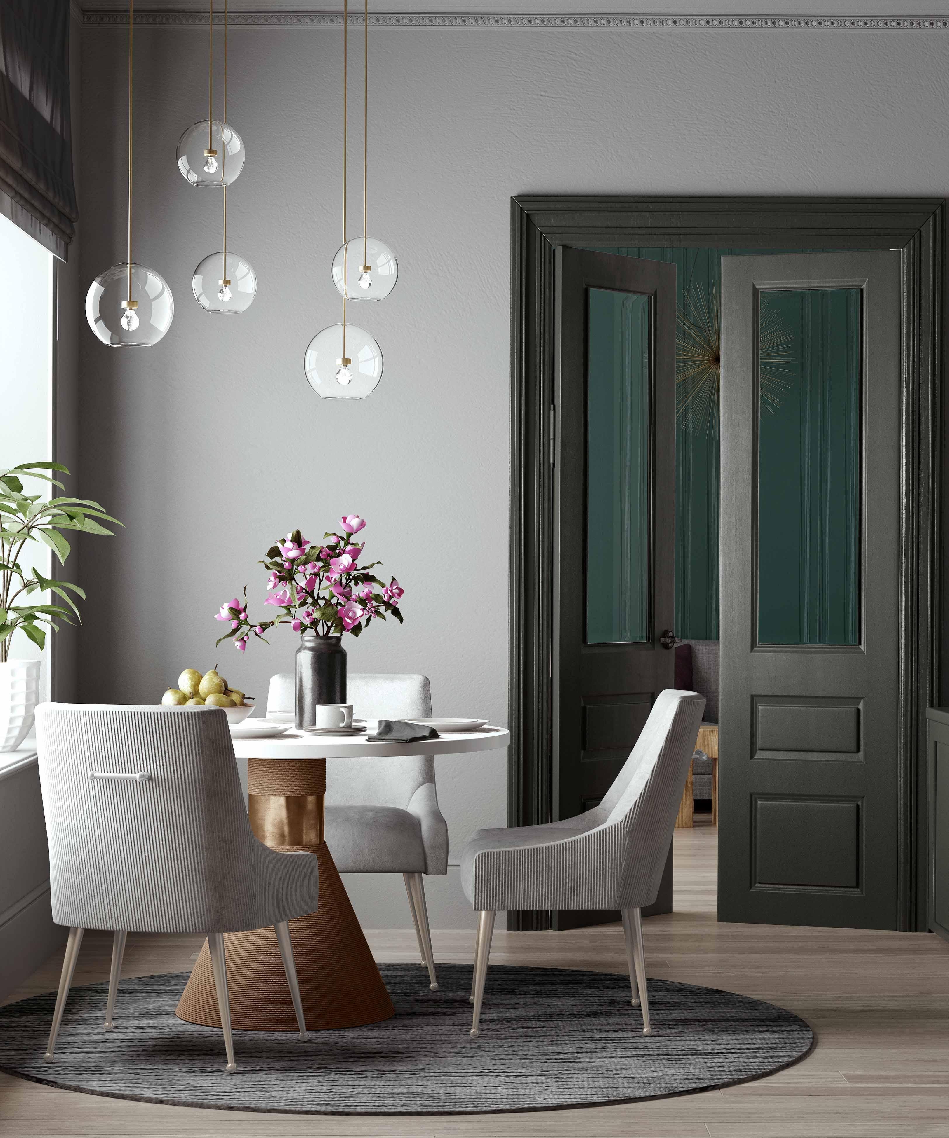 Beatrix Pleated Light Grey Velvet Side Chair - Silver Legs - Remutear